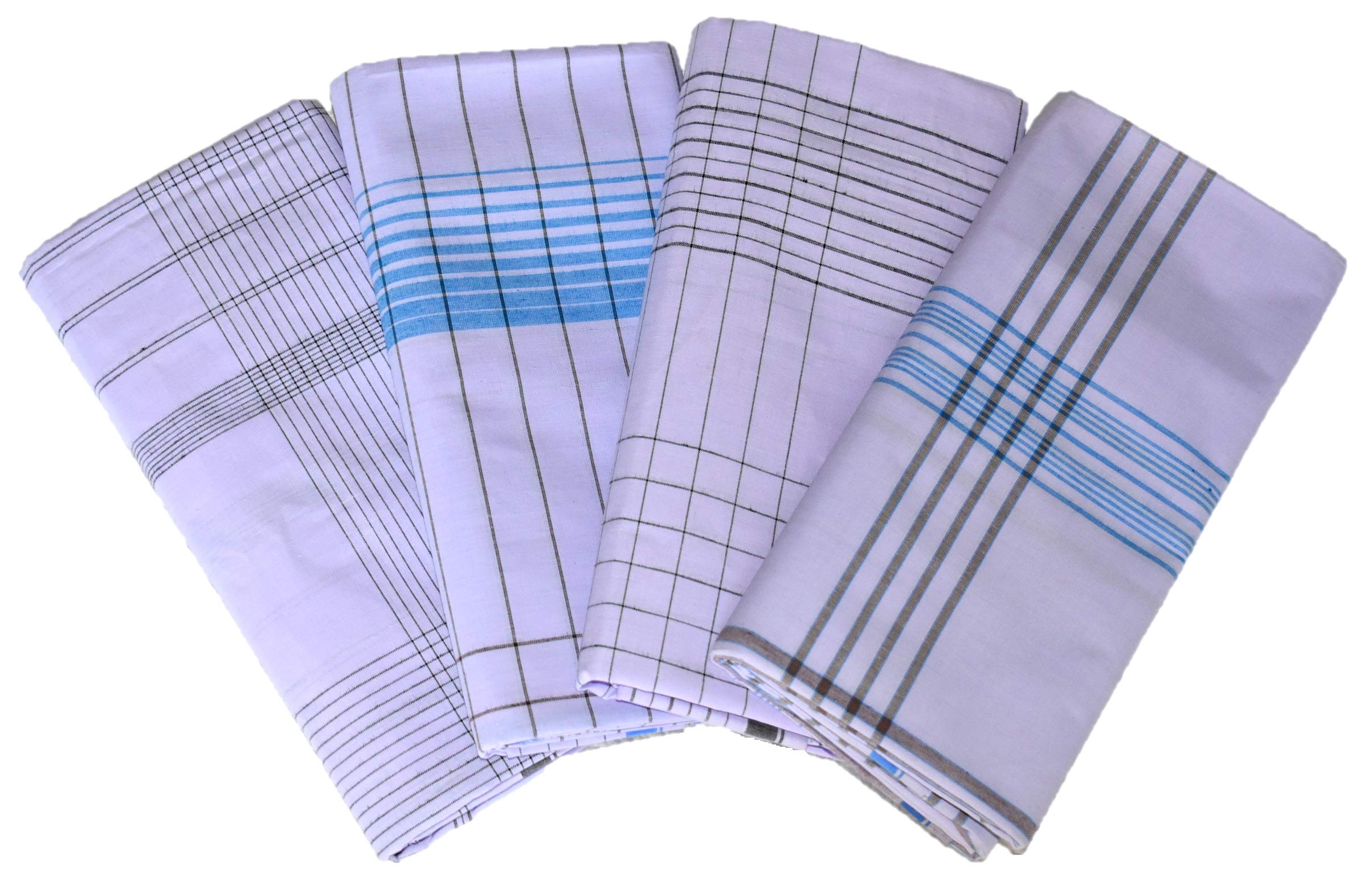 IXORA Men's Stitched Cotton Lungi; 2.1m; Free Size (Pack of 4) | White