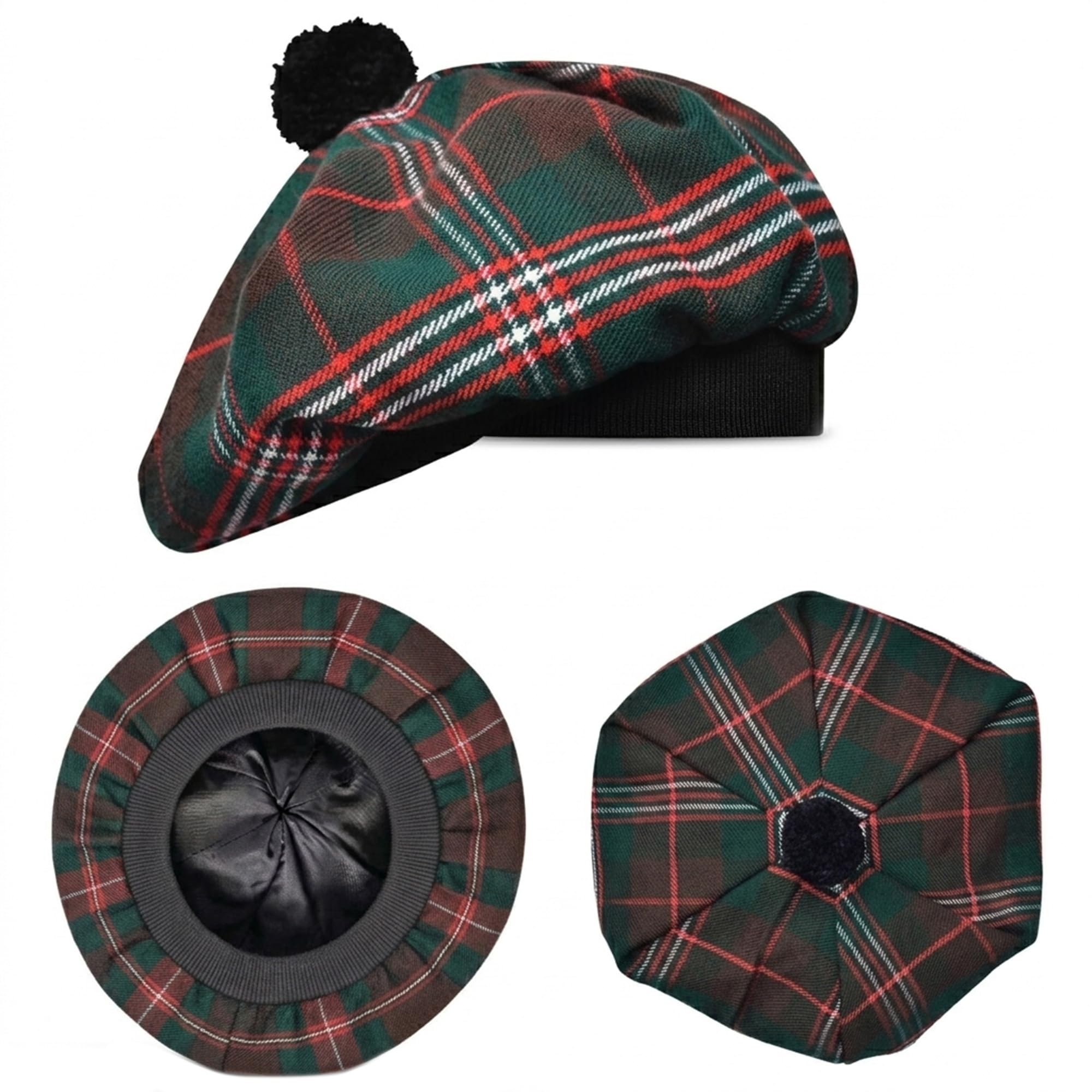 Scottish Hat Tam o Shanter Scottish Bonnet Tartan Hat P.V Tartan (Polyviscose) Wool Blend with Pompom | One Size fits All.