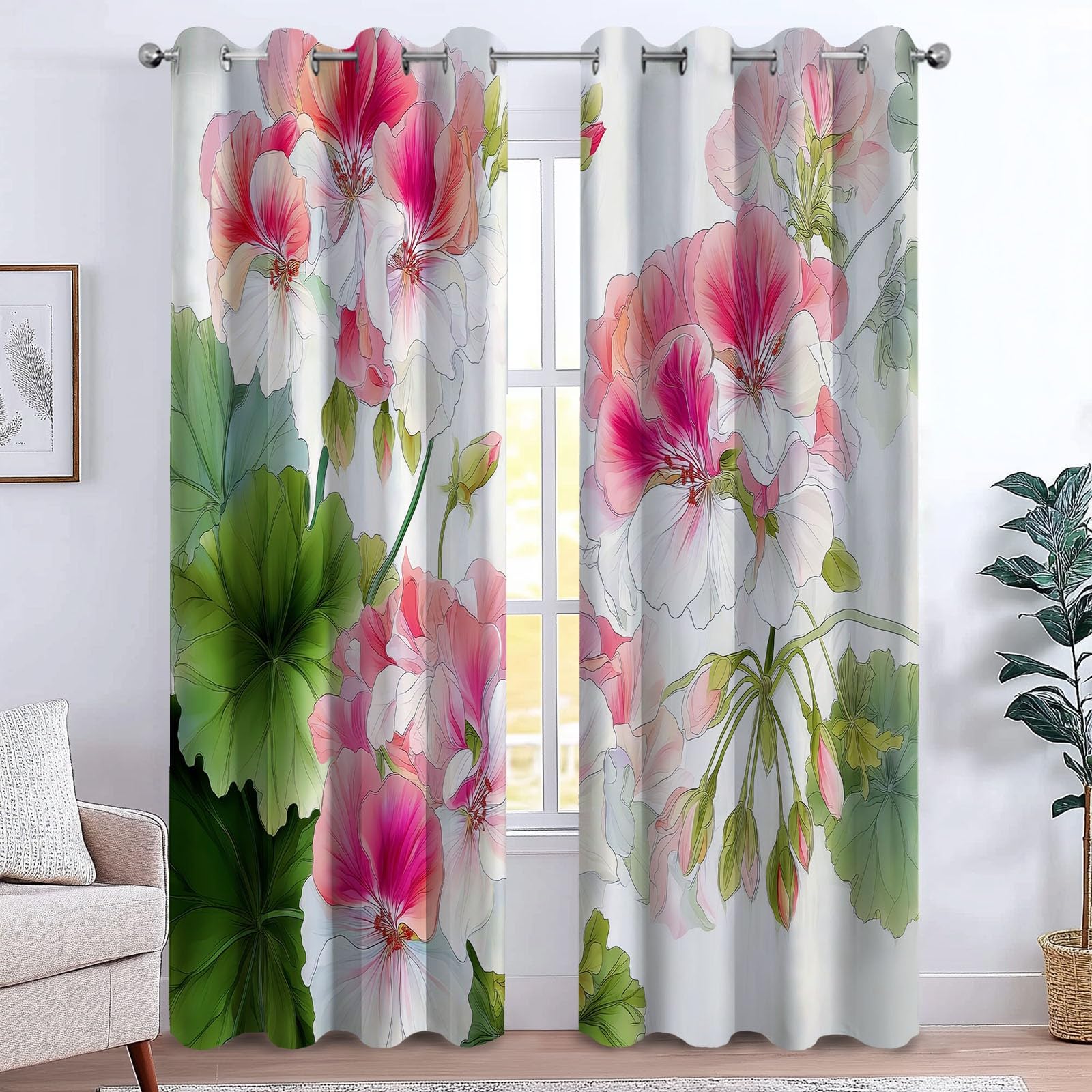 Zasłony zaciemniające do salonu 2 sztuki 117 cm x 229 cm przelotki termoizolacyjne na zimno i ciepło, tradycja kwiatowa w kształcie liści, okno wystrój domu do sypialni kuchni salonu dziecka biały