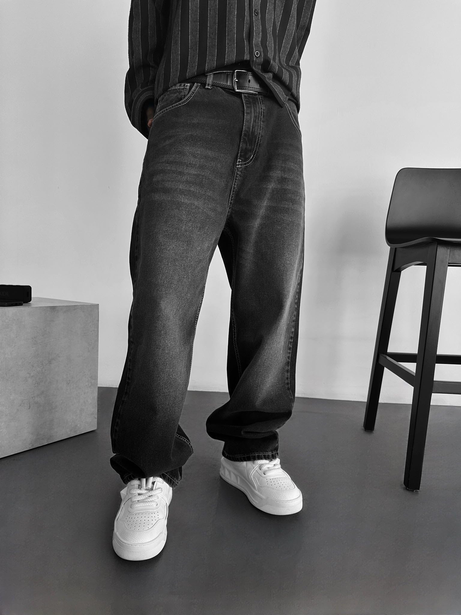 Relax Baggy Washed Jeans - Black