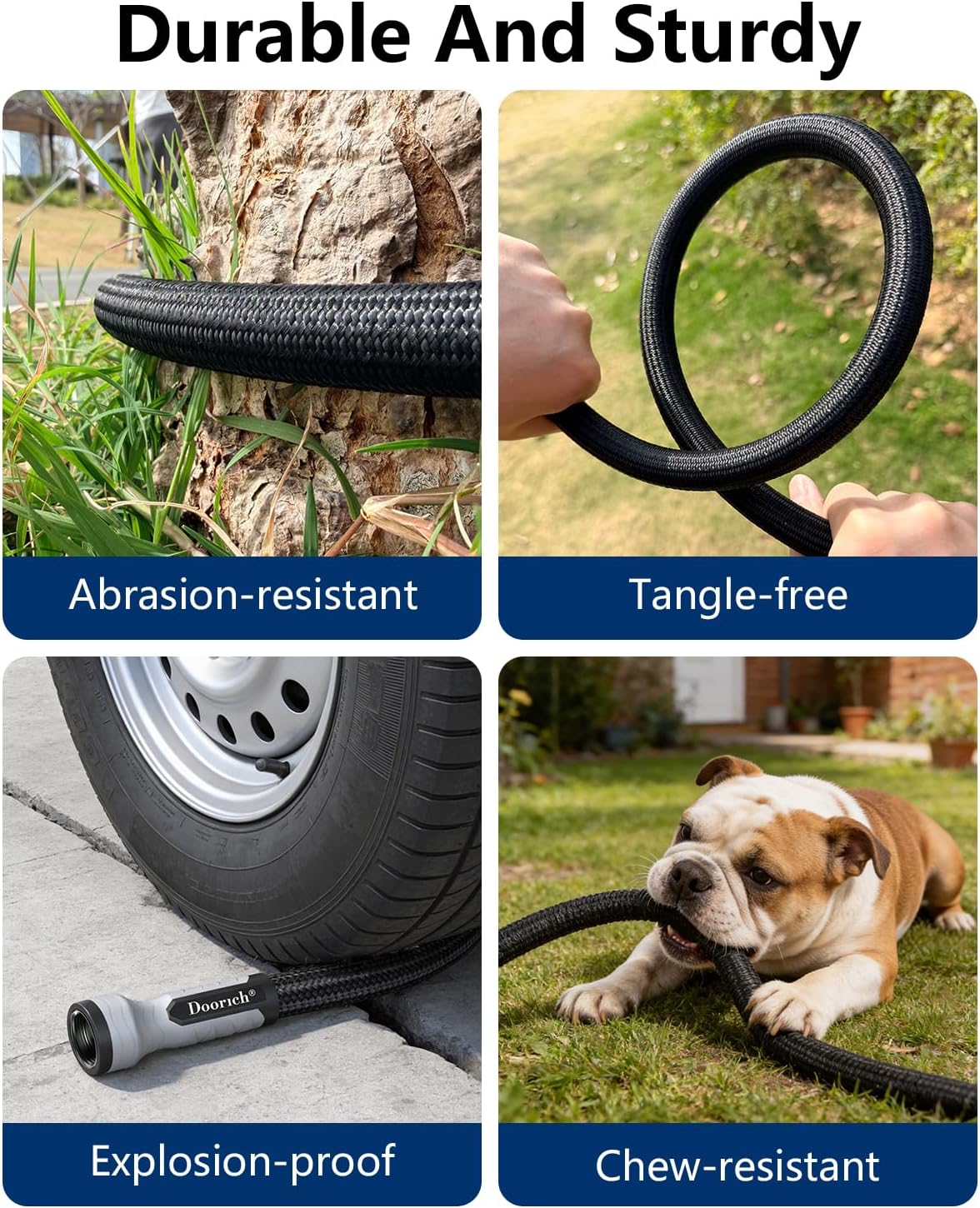 Garden Hose, Flexible Ultra Lightweight Durable, Kink-Free Water Hose with 10 Function Sprayer - Non-Shrinking, Easy to Store, All-Weather, High-Pressure, Black (100 FT)