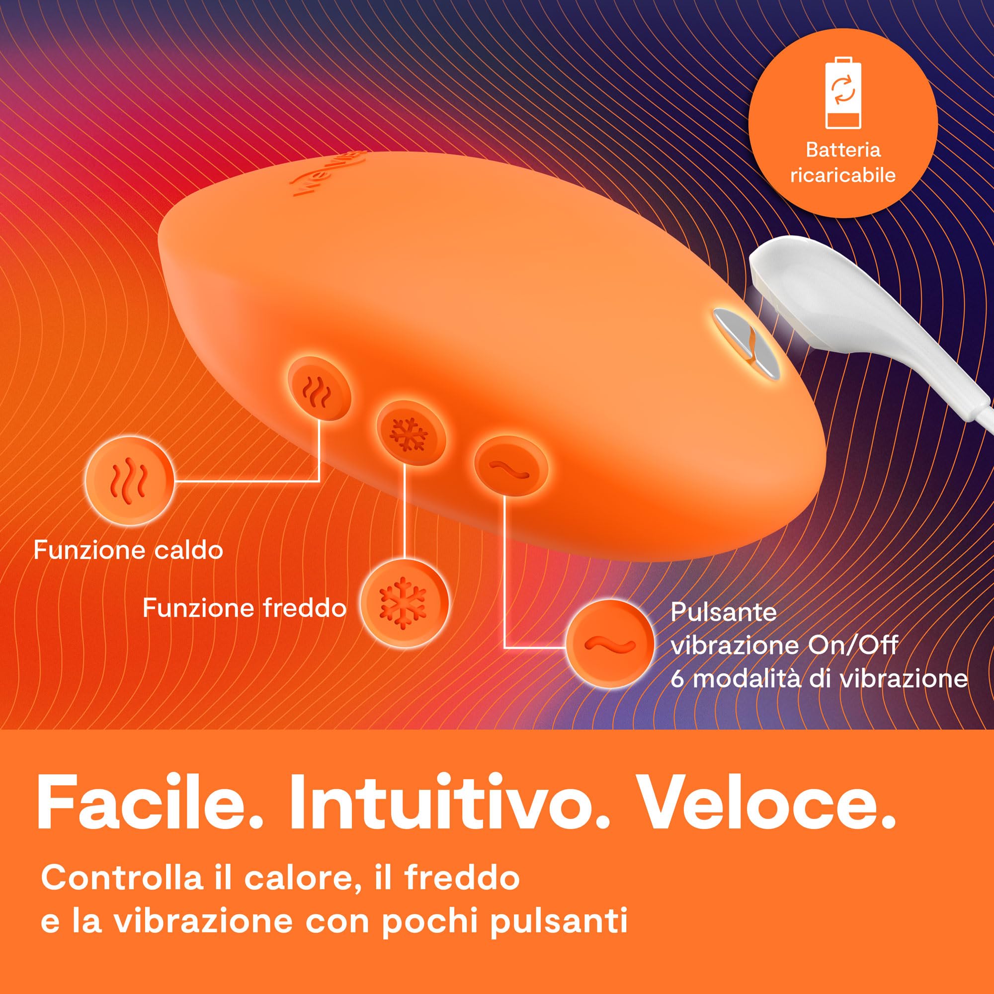 We-Vibe Temp Vibratore Esterno per Donna | Vibratore Clitorideo Riscaldante e Raffreddante| Sex Toy Gioco Caldo Freddo| Massaggiatore Personale Potente e Silenzioso | Impermeabile | Arancione