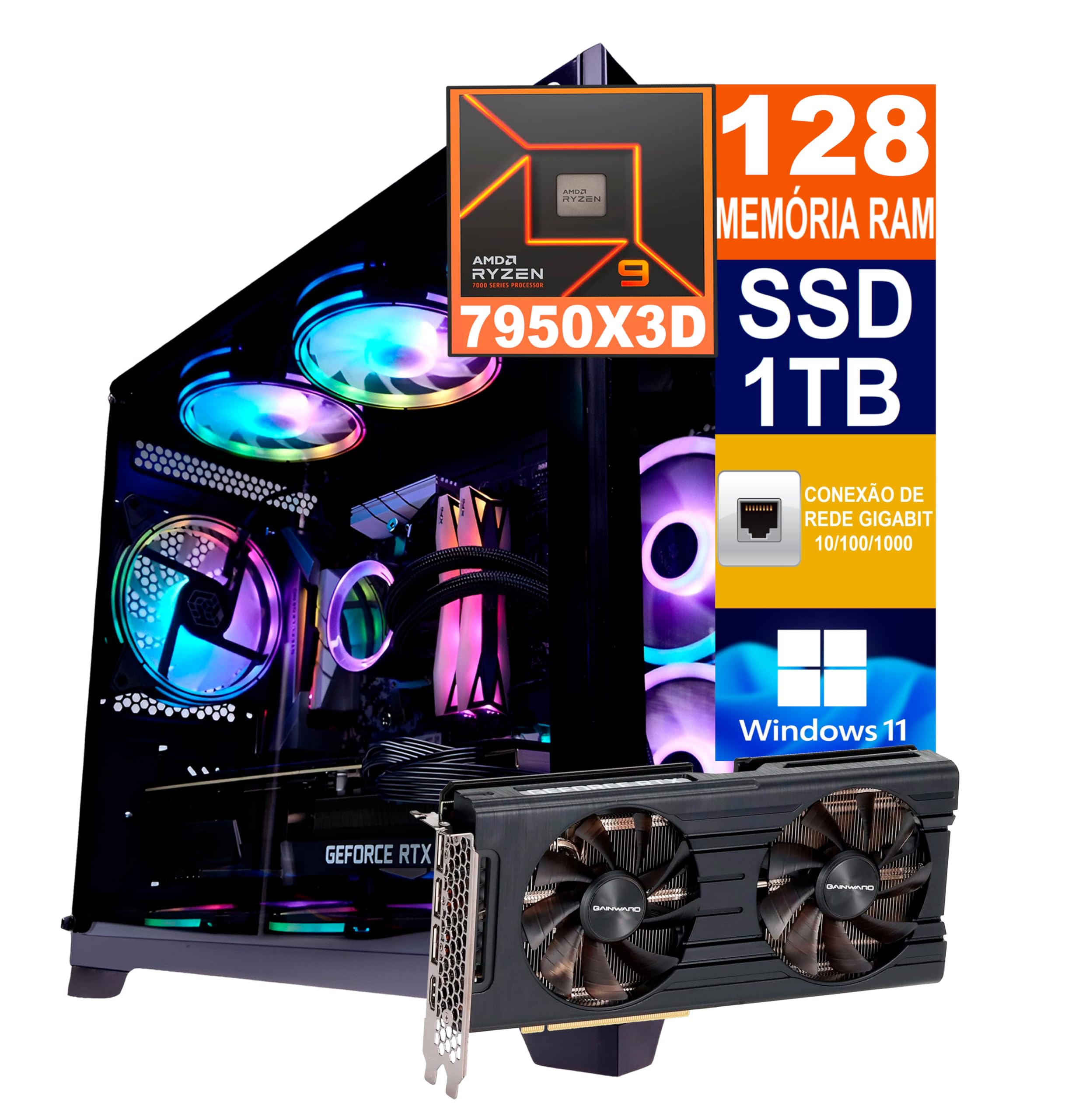 Pc Gamer Cpu Ryzen 9 7950x3d / SSD 1TB M.2 NVMe / 128GB Memória