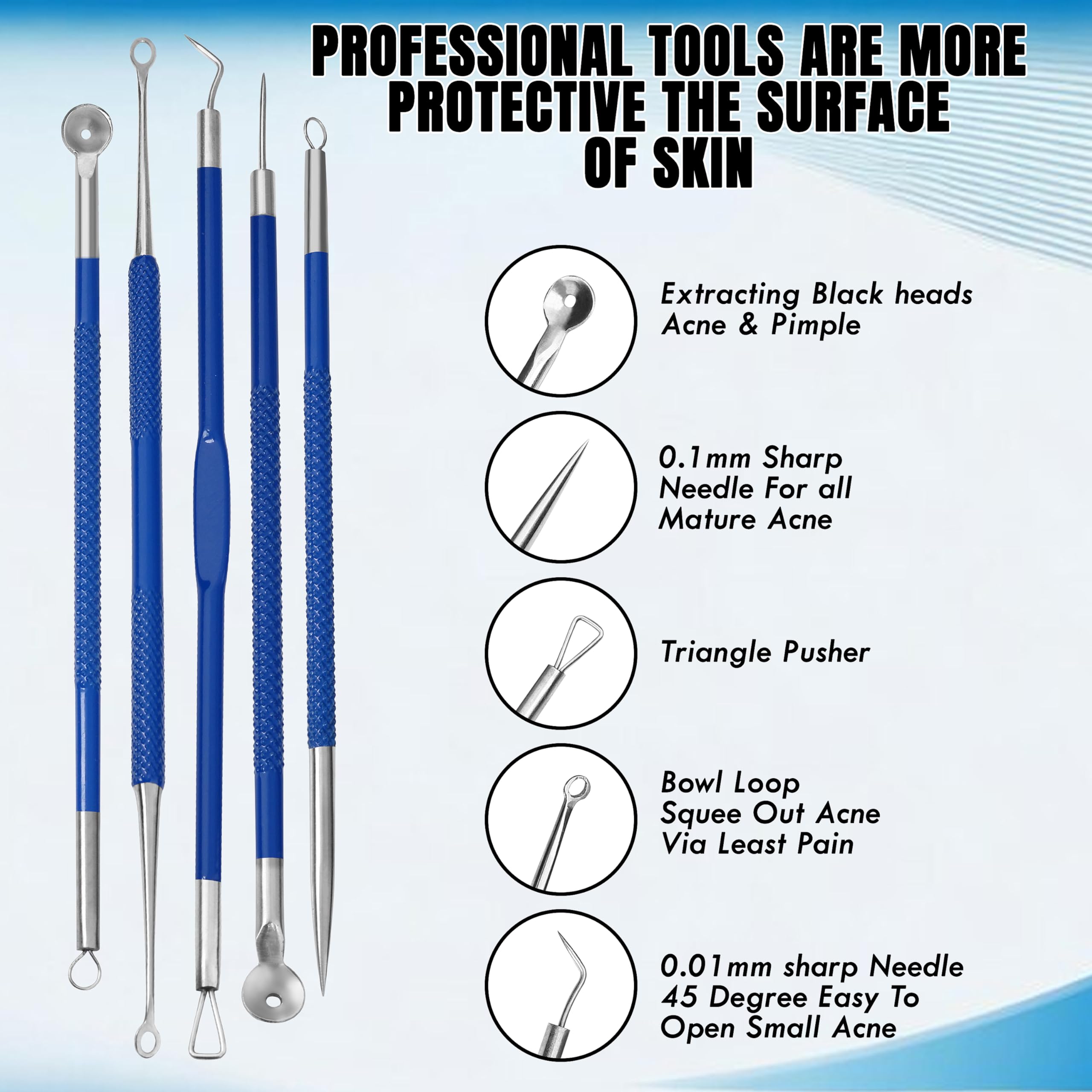 Blackhead Remover Pimple Popper Tool Kit 10 Pcs, Comedone Pimple Extractor Tool, Acne Kit for Forehead Nose, Blackhead - Image 3