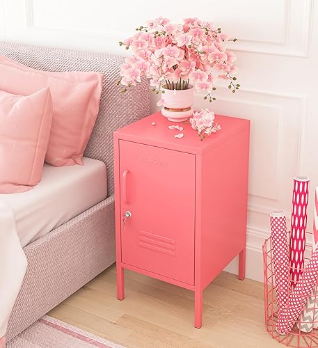 Miniatura 4 de Mesa auxiliar de metal con cerradura de una sola puerta, gabinete de almacenamiento moderno, mesa auxiliar de habitación minimalista, altura