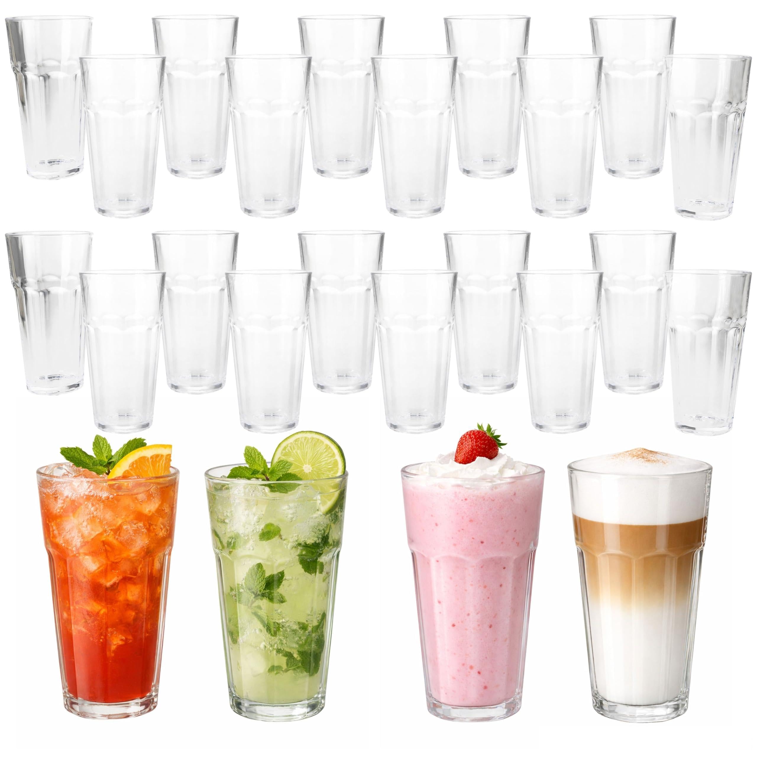 MamboCat Queen zestaw 24 szklanek do latte macchiato z przezroczystego szkła, 300 ml, dla 24 osób, stożkowe szklanki z możliwością układania w stos, do koktajli, koktajli, gorących napojów, koktajli