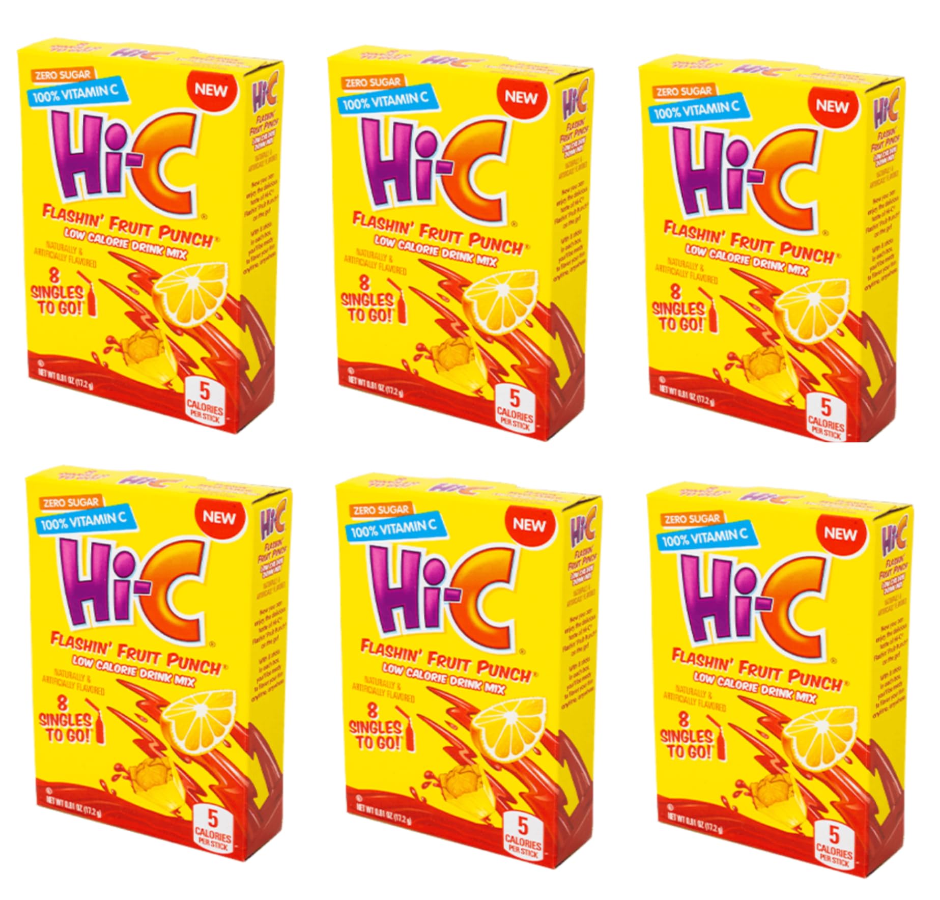 SINGLES TO GO! HI-C Drink Mix Flashin' Fruit Punch, 48 Total Servings (Pack of 6)
