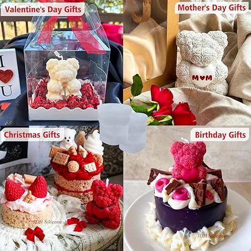 Miniatura 2 de Molde de silicona de oso 3D, molde de fabricación de velas hecho a mano para el día de San Valentín, molde de resina para pastel de fondant, velas