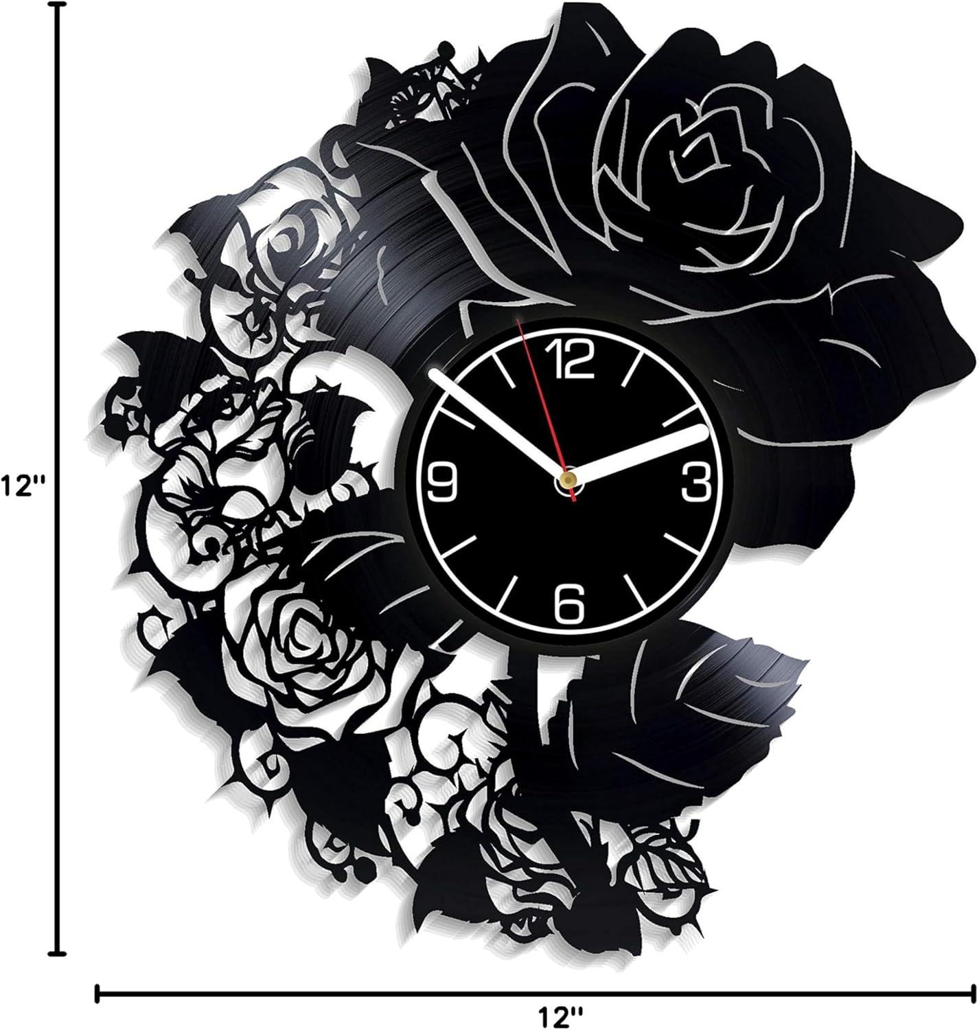 Flowers Vinyl Record Wall Clock Nature Decoration 12 inch Wall Clock Roses Art Birthday Gift for Woman Flowers Wall Art Nature