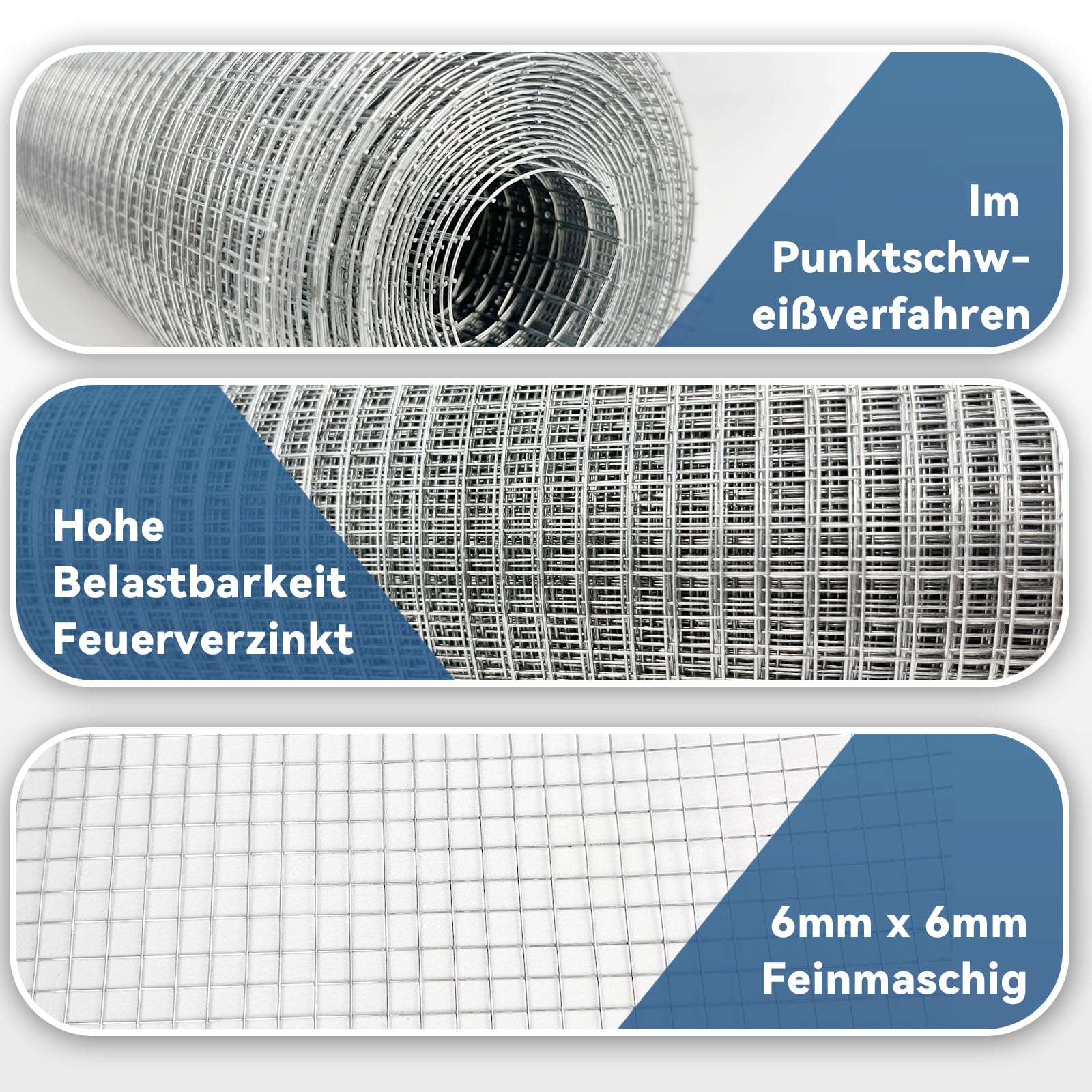 Rejilla de alambre de malla fina, 100 cm x 5 m, para bancal alto, rollo de malla galvanizada, malla de 6 mm, malla de alambre como alambre para conejos, alambre para conejos