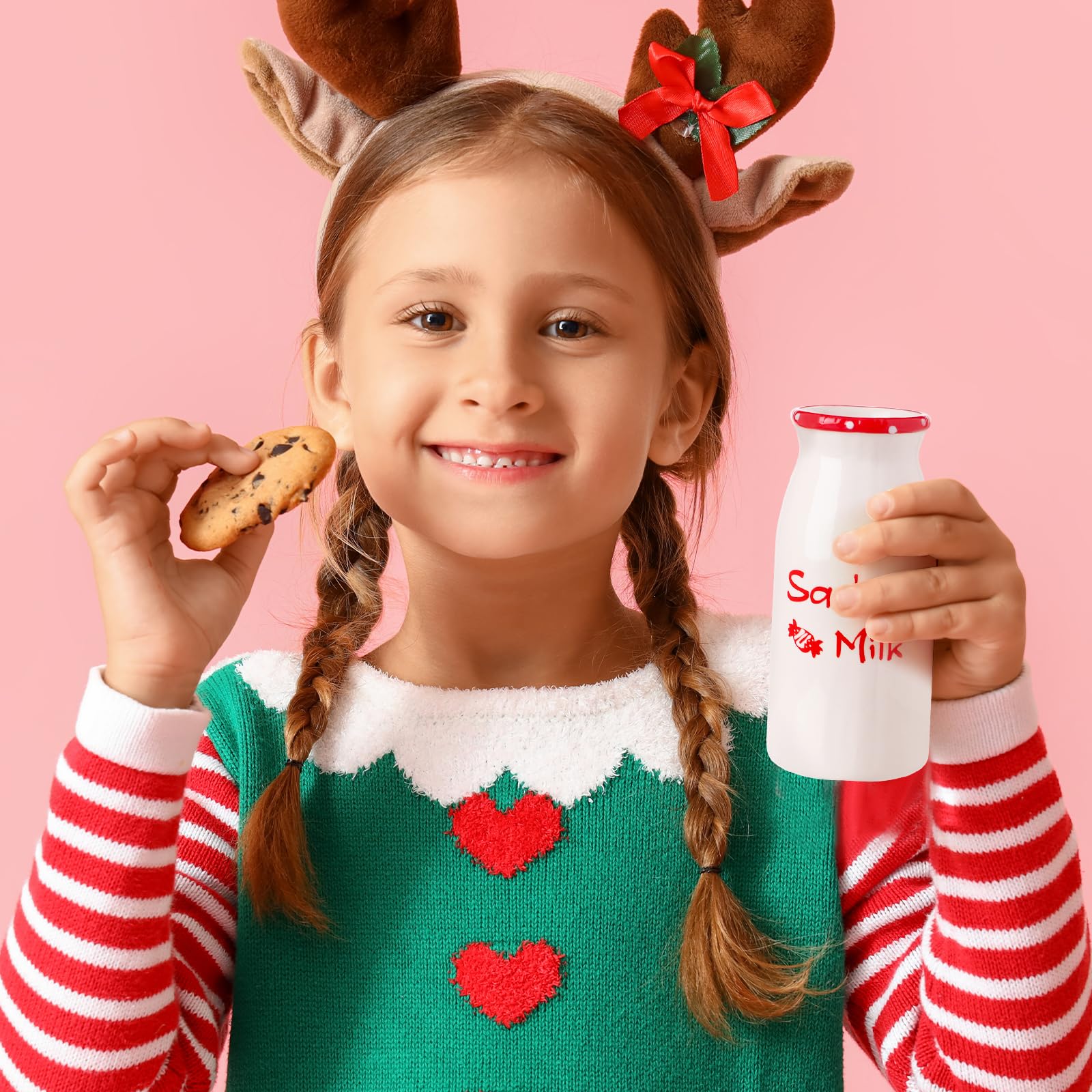 Nitial Ensemble de biscuits de Noël pour le Père Noël avec pot à lait, bol à friandises et bloc-notes « Dear Santa » - Cadeau de réveillon de Noël pour enfants (Père Noël)
