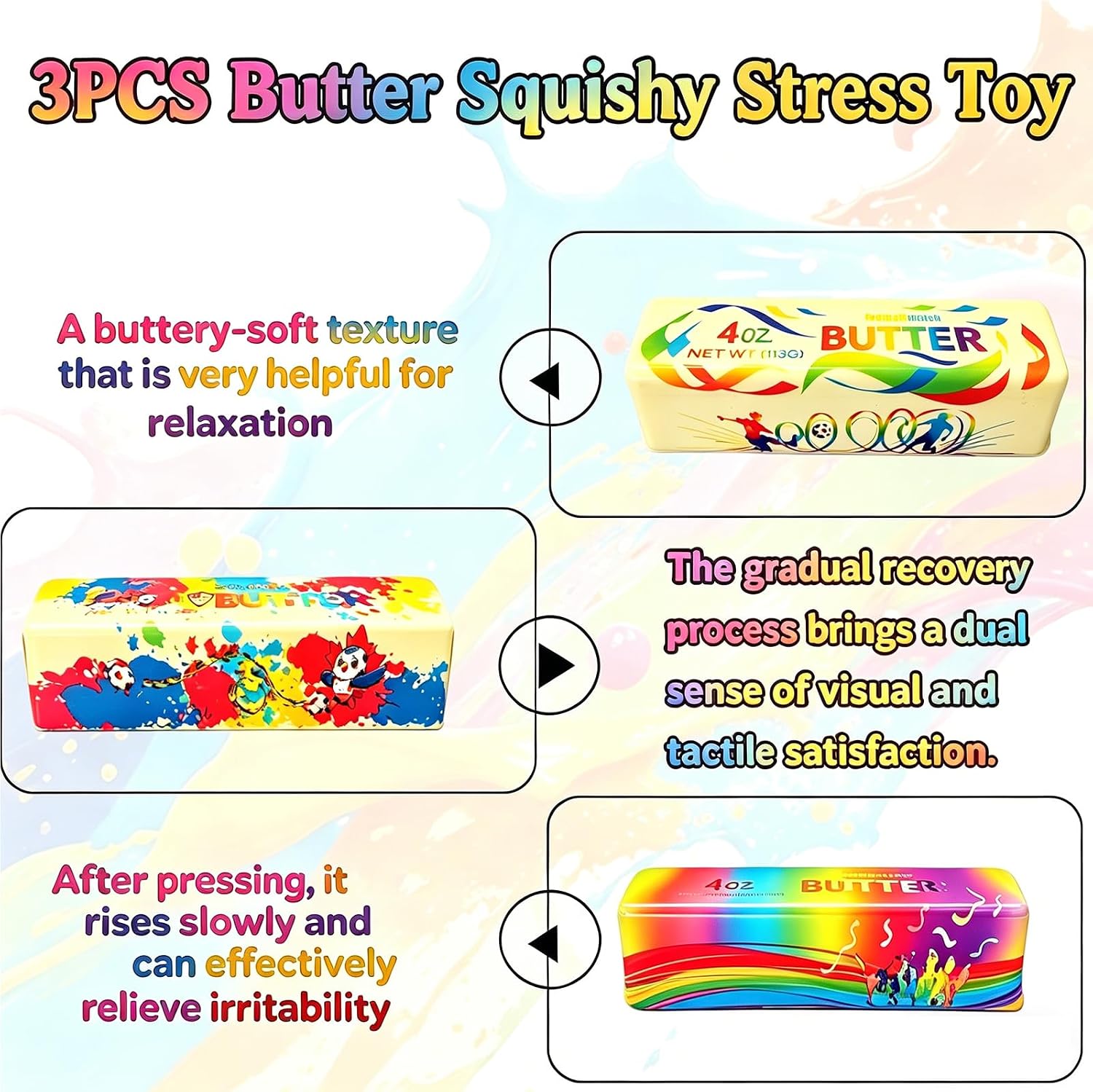 Butter Squishy, Squeeze Toys, Squishy Butter, Realistic Butter Stick Soft Squeeze Toys (Butter-3PCS)