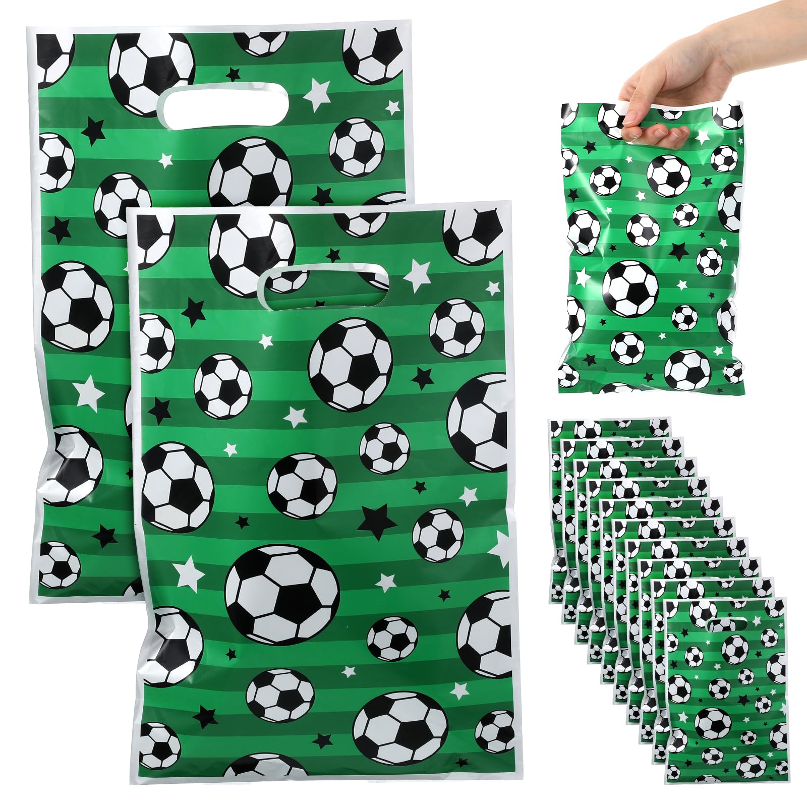 Ouligay 40PCS Soccer Gift Bags Plastic Soccer Treat Bags for Team Snacks Soccer Candy Bags for Sport Teams Events Birthday Theme Party Favor Bags Supplies Green
