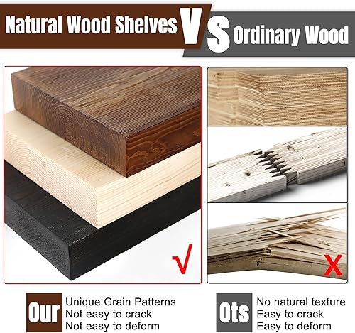 Miniatura 6 de LaVie Home Estantes flotantes, estantes flotantes de madera, juego de 2 estantes rústicos de 24 pulgadas, estantes de pared de madera maciza para