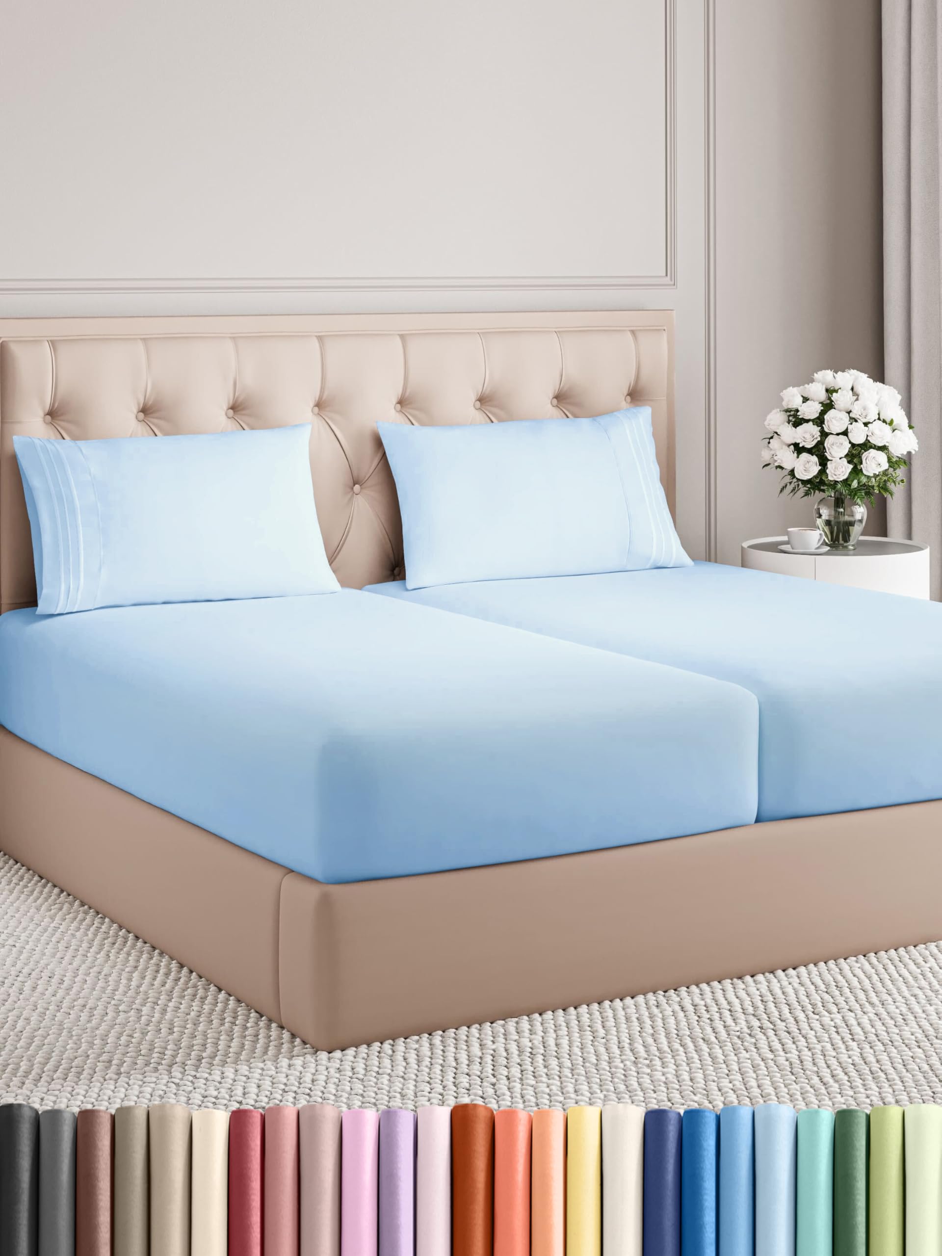 Split King Size 5 Piece Sheet Set - Comfy Breathable & Cooling Bed Sheets Set - Hotel Luxury Bedding for Women, Men, Kids & Teens - Deep Pockets, Easy-Fit, Soft & Wrinkle Free - Oeko-Tex - Light Blue