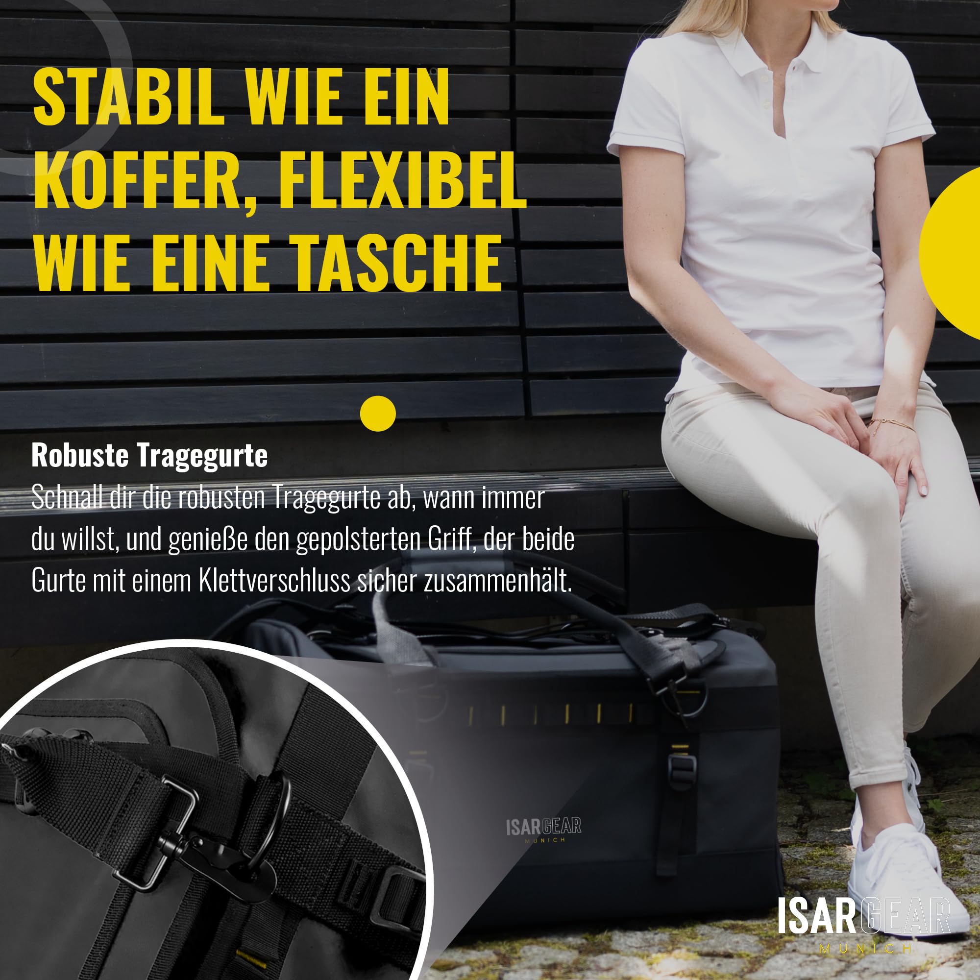 Isar Gear® Reisetasche mit Rollen 60 Liter - Outdoor Travel Bag (Schwarz) aus wetterfestem Material - Großer Reisekoffer mit Rollen, Sporttasche mit Rollen, Duffle Bag - Trolley (Koffertasche)