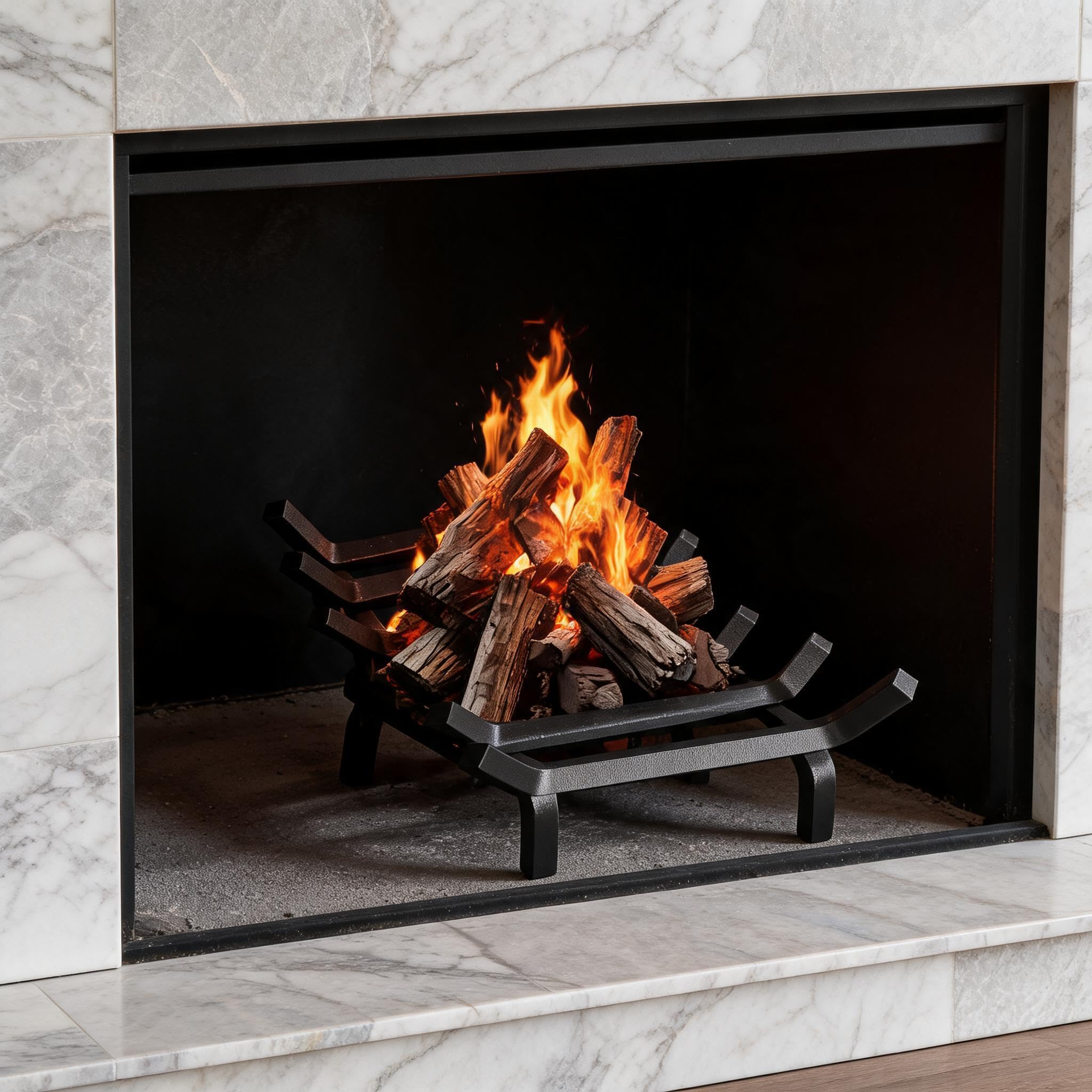 GarveeHome Upgraded 60cm Fireplace Grate, Anti-Wobble Heavy Steel Firewood Rack with 7 Reinforced Bars & 6 Sturdy Legs, Rust-Resistant Log Holder for Indoor Hearth, Outdoor Firebowl & Open Fire Pit