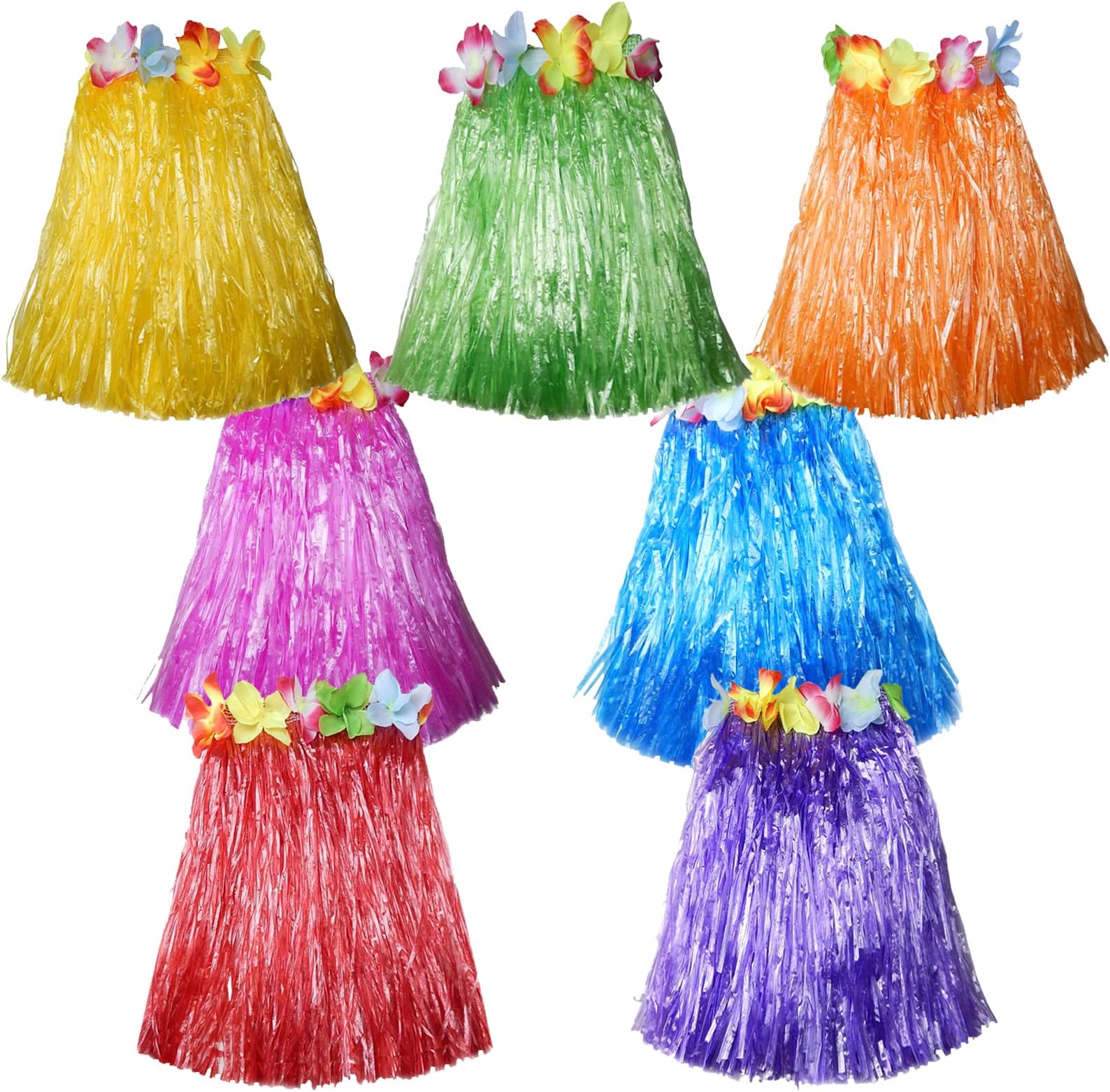 10pc/lot Hawaiian Adult Luau Flowered Grass Skirt, 23 inch Long Hula Skirt
