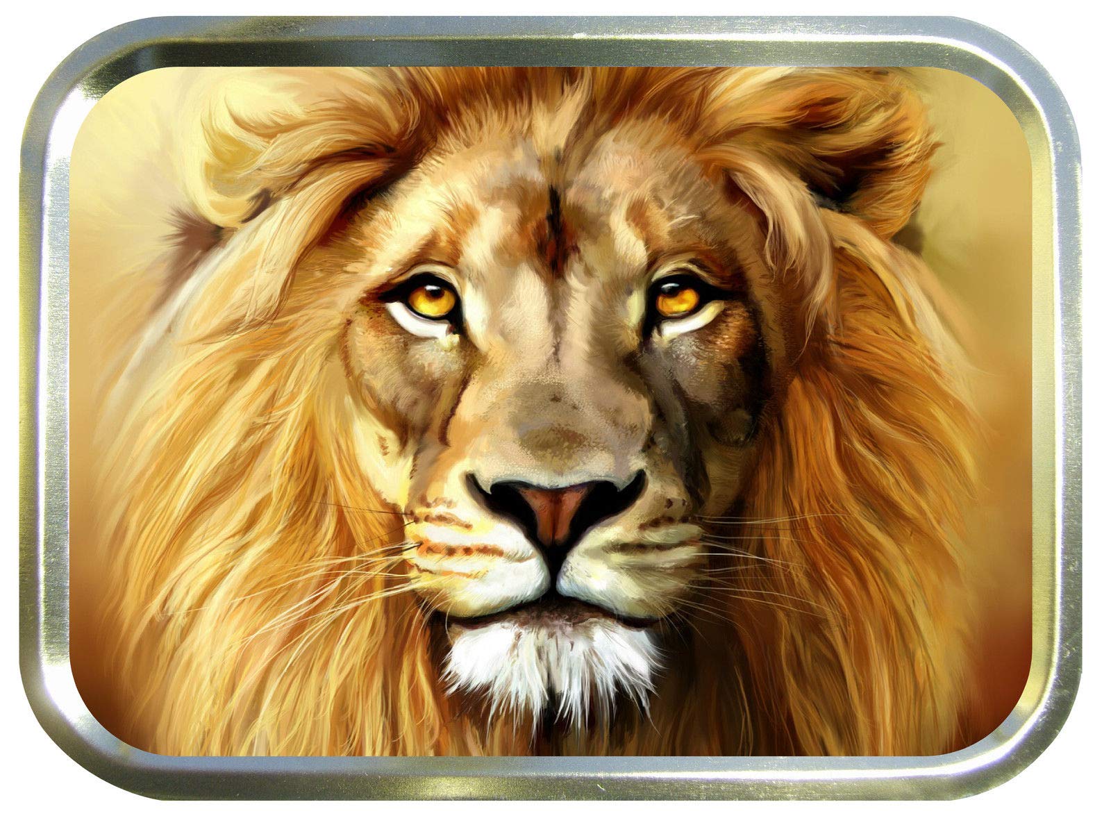 TEEZ Lion Face 2oz Gold Tobacco Tin,Baccy Tin, Smoking Tin