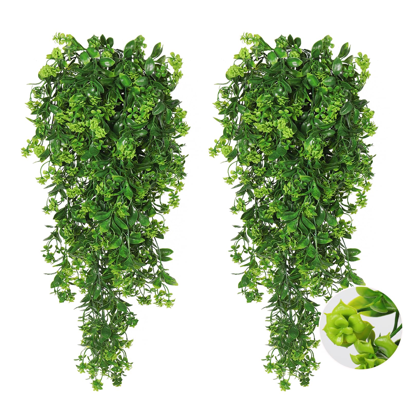 RECUTMS Fake Hanging Plants 2Pcs Outdoor Greenery Artificial Hanging Flower for Outdoors Hanging Basket Artificial Hanging Plants Plastic Home Garden