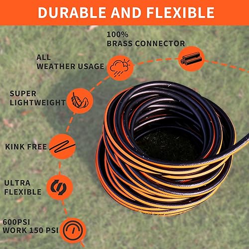 Miniatura 2 de Manguera de jardín resistente de 50 x 58 pulgadas, manguera de agua flexible y ligera, para todo tipo de clima, estallido de 600 psi, accesorios de