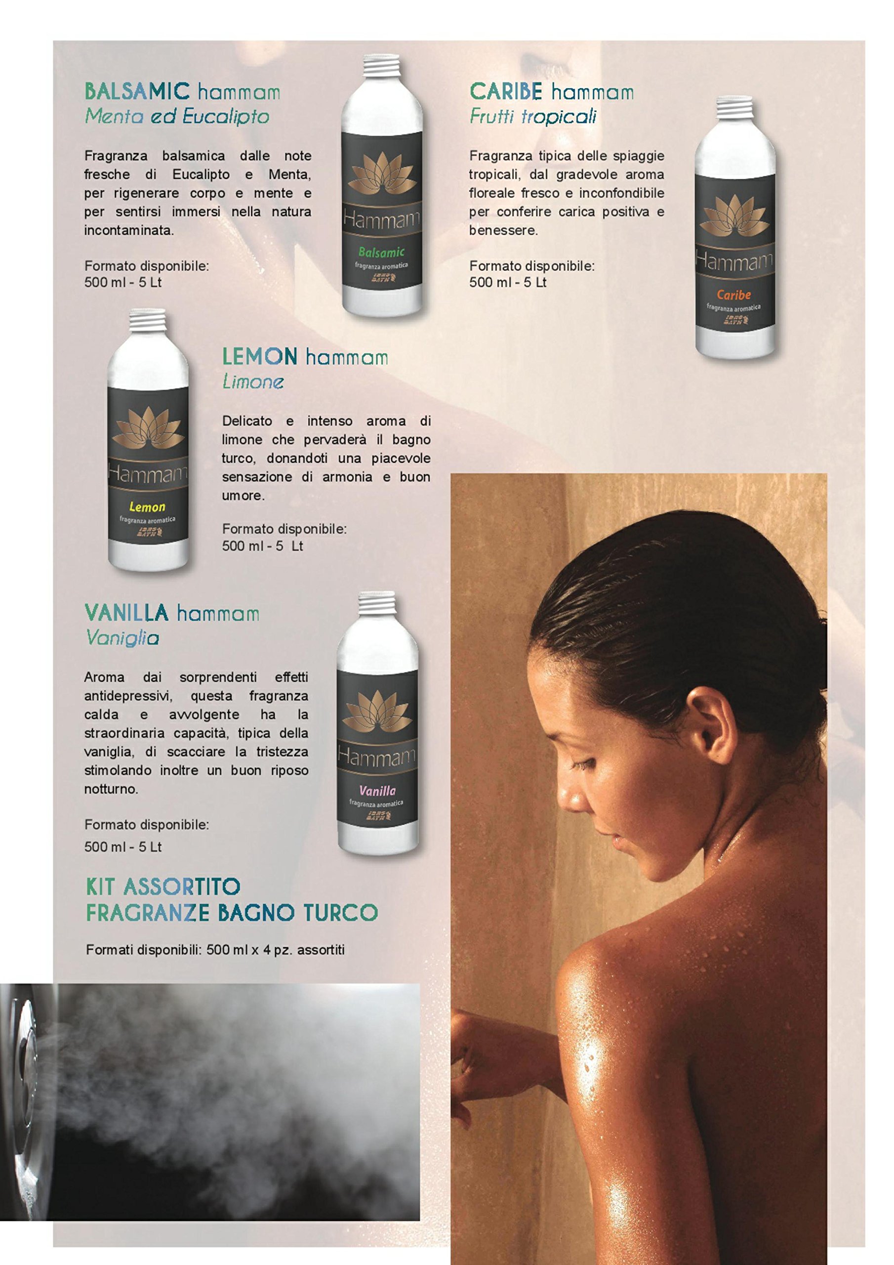 IDRO BATH Kit Assortito di Fragranze Aromatiche e Concentrate per Bagno Turco e HAMMAM (Balsamic, Caribe, Lemon E Vanilla) - 4pz. 500ml cad.