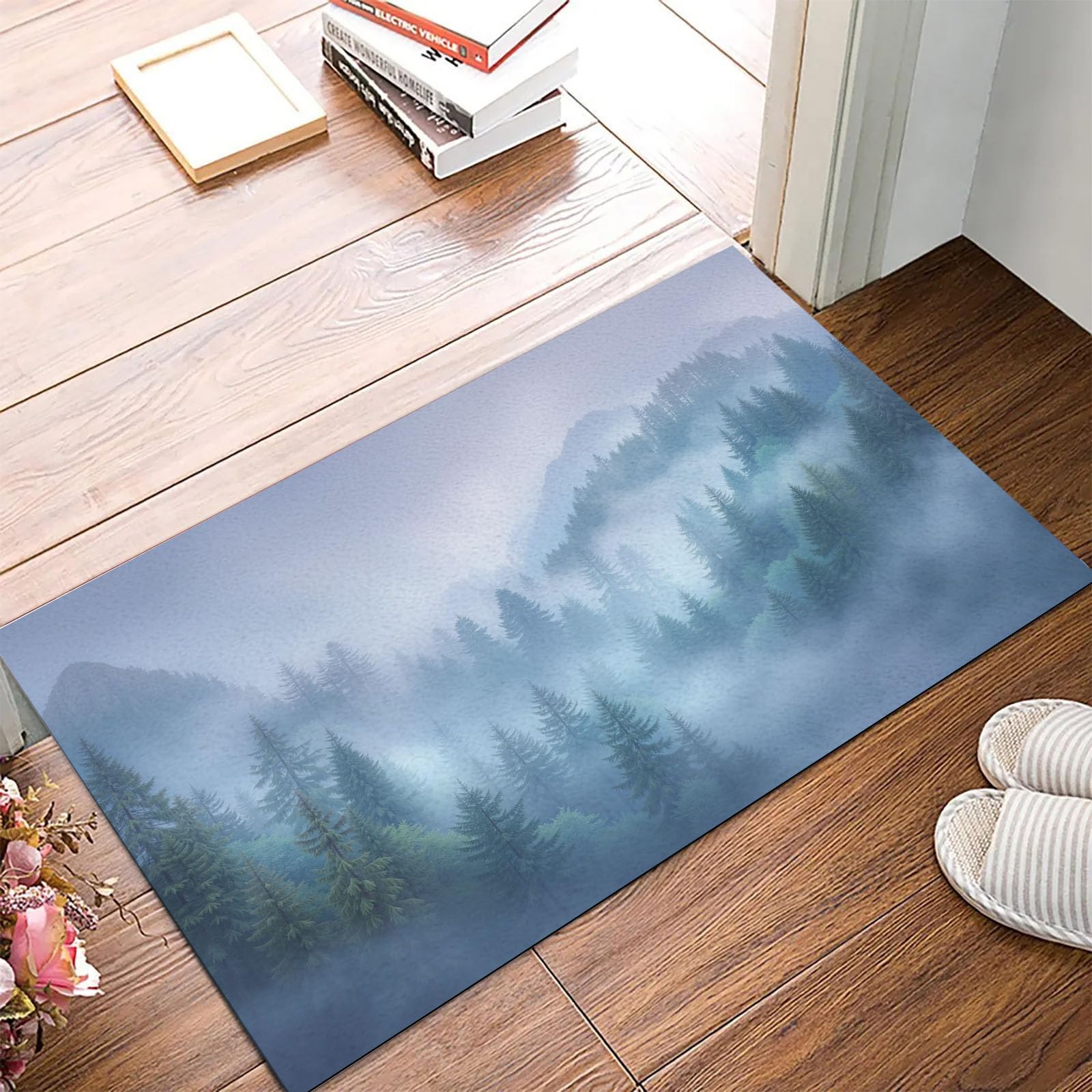 Tapis style paysage naturel forêt montagne brumeuse pliable