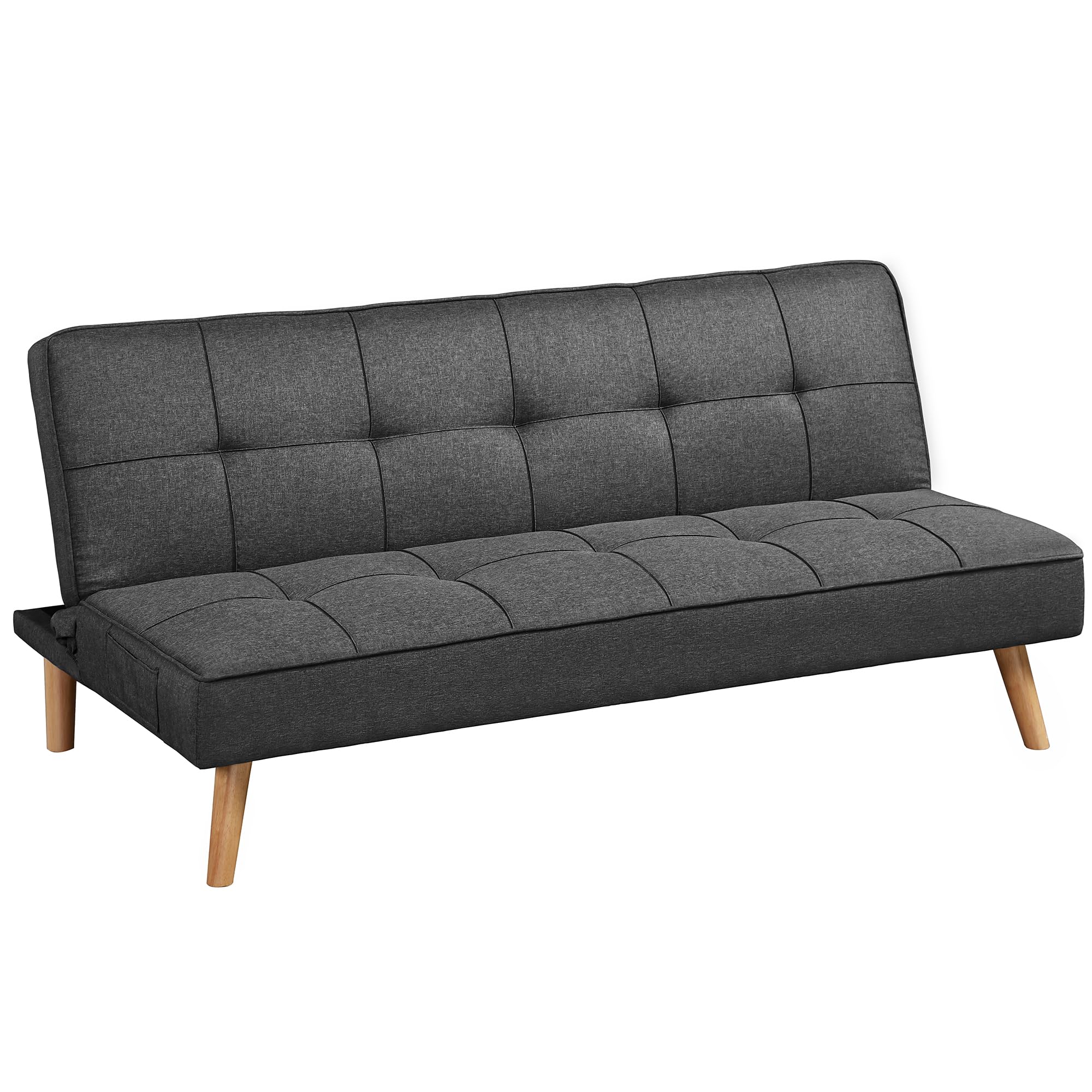 VASAGLE Divano Letto Futon, Divano Trasformabile, Rivestimento in Cotone-lino e Gambe in Legno, 175 x 83 x 76 cm, Divano Pieghevole per Appartamento, Grigio LCS701G01