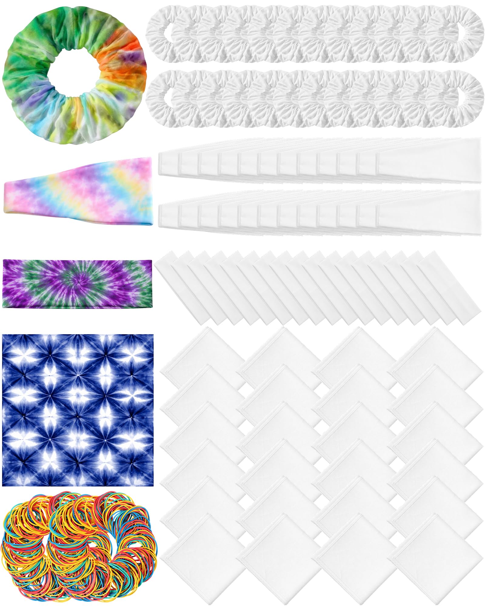 Sosation Batik-Set, weiße Baumwoll-Haargummis, Workout-Stirnbänder, weiße Stirnbänder, Yoga, feine Bandanas mit Gummibändern für Damen, Batik-Party, 100 Stück