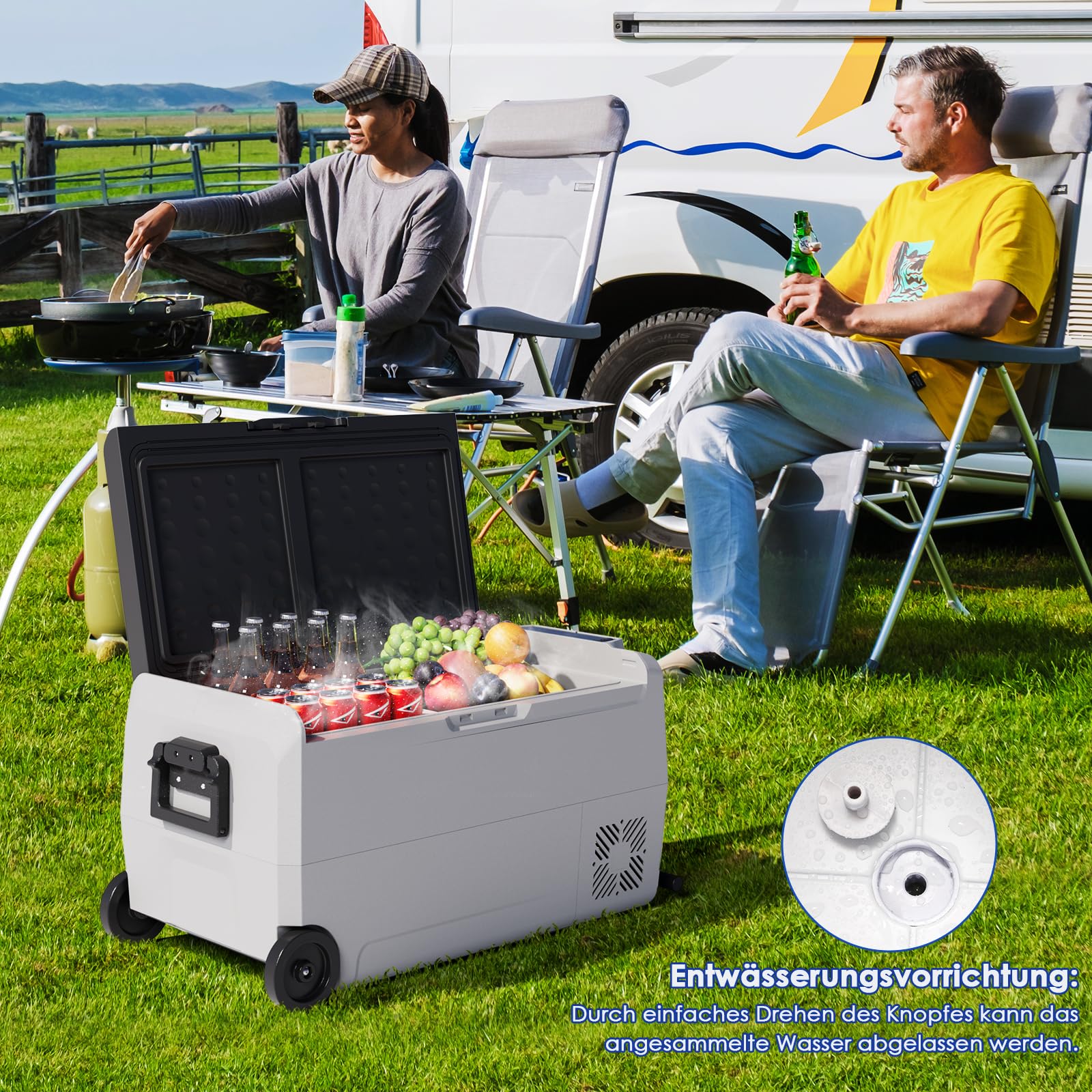 LIFERUN Kompressor Kühlbox, 32 Liter Kompressor Gefrierbox mit LED-Licht, 2PCS Räder, MAX/ECO Modus, bis -20℃, Kühlbox Auto DC 12/24V, Kühltasche Elektrisch AC 100-240V, Mobil Kühlschrank für Camping