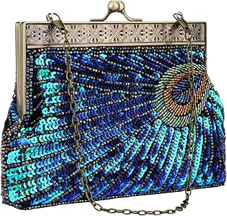 KALINNU Womens Sequin Beaded Evening Bag Vintage Peacock Clutch Bags Wedding Party Handbag Clutch Purse for Women