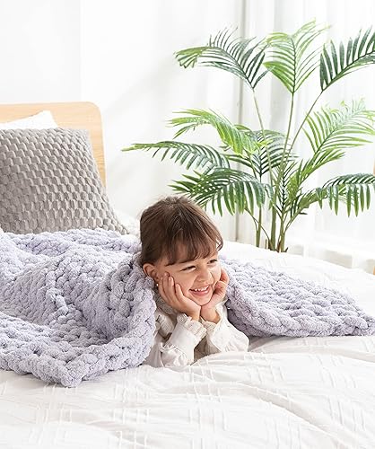 Manta de felpilla de punto grueso, 100% tejida a mano con hilo de felpilla jumbo, suave y acogedora para decoración del hogar y sofá cama (color