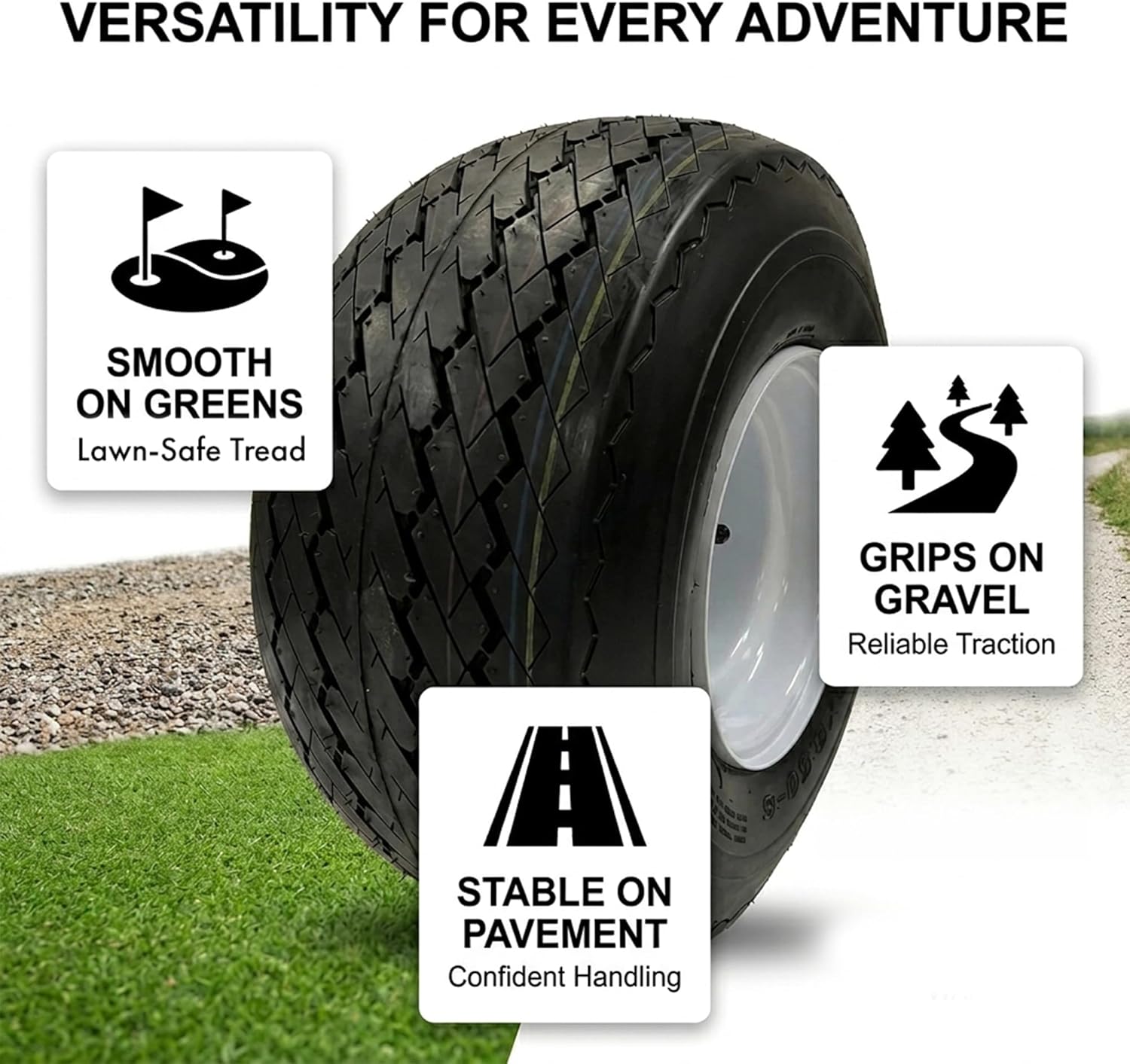 4-Pack 8 Inch 18X8.50-8 18/8.5-8 White Golf Cart 4 Lug Wheels Tires Fit Club Car, E-Z-GO, Yamaha - 2 YEAR WARRANTY