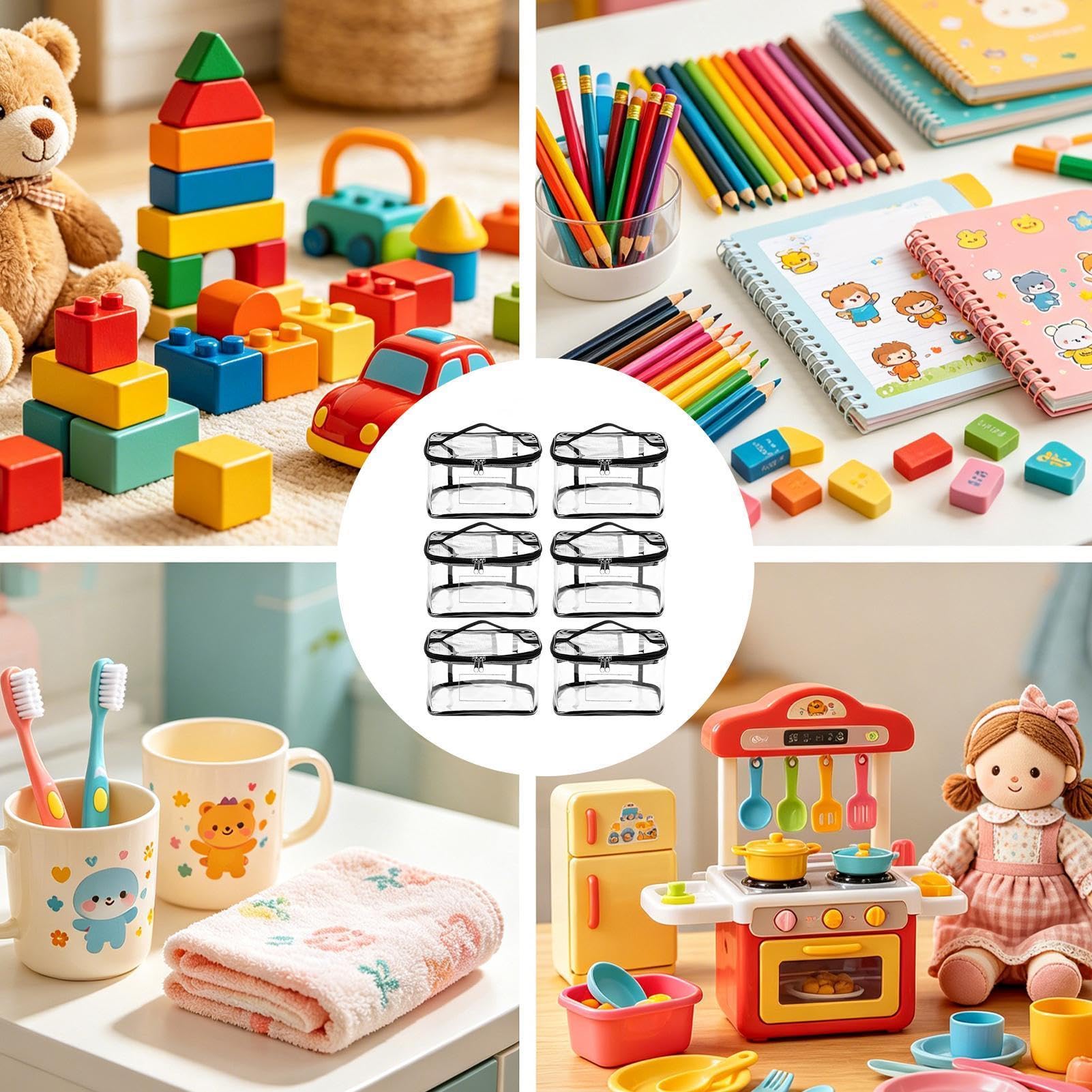 Bolsas de Almacenamiento para Juguetes Set 6 Bolsas Transparentes Bloques | Organizadores Impermeables para Guardar Juguetes para Guardería Dormitorio y Escuela