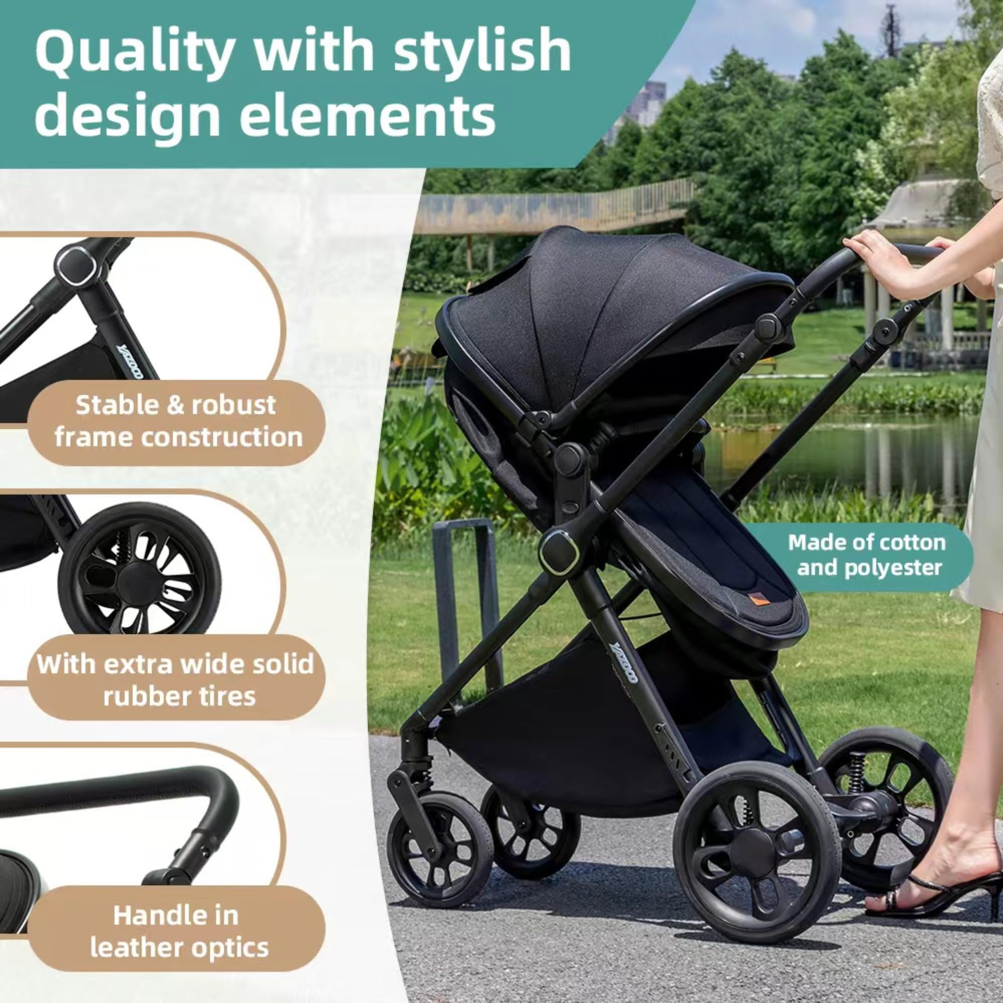 Passeggino trio 3 in 1 con seggiolino auto i-Size Pieghevole, sedile reclinabile, marcia bidirezionale, cinture a 5 punti, portata 0-25 kg, 0-4 anni (Verde)