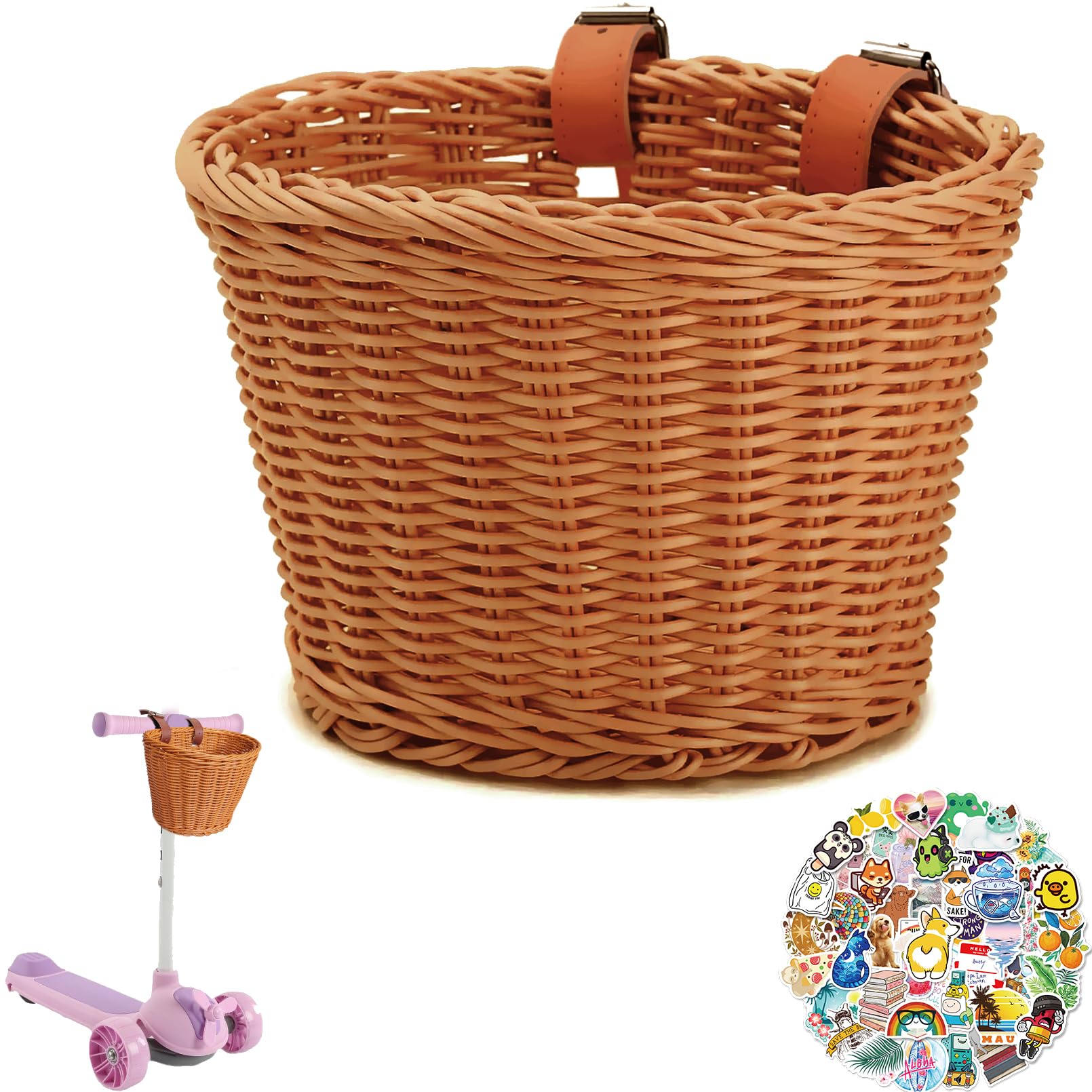 Kids Bike Basket Front,Hand-Woven Multi-Color Boys Girls Front Bicycle Basket