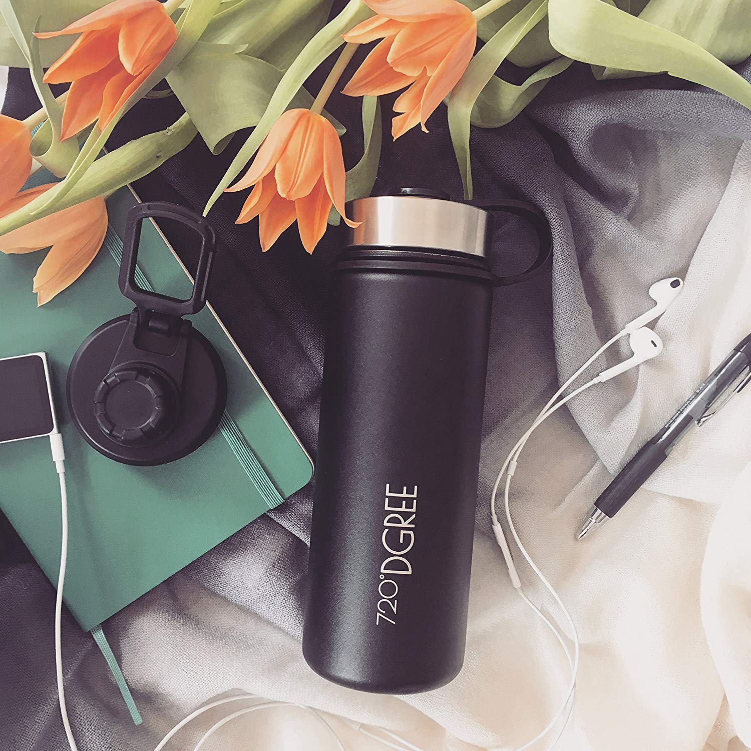 720°DGREE Borraccia Termica “noLimit“ 410ml, 530ml, 710ml, 950ml, 1200ml - Senza-BPA, Acciaio Inox, Doppia parete, Prova Perdite anche per Acido Carbonico - Borraccia Termos +Tappo Sportivo Gratuito
