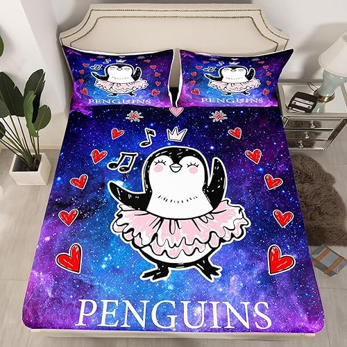 Miniatura 2 de Juego de sábanas de pingüino de dibujos animados para niños, tamaño King, bonito juego de ropa de cama de animales de poste ártico, decoración de