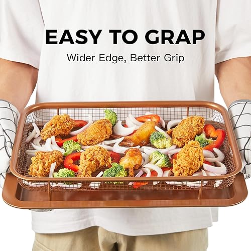 Miniatura 5 de HONGBAKE Cesta para freidora de aire para horno, sartén antiadherente de 15.1 x 10.6 pulgadas con bandeja para freír aire, 2 accesorios para freír