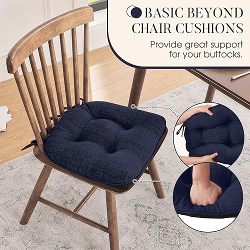 Vista 119 de Basic Beyond Paquete de 4 cojines para sillas de comedor, cojines para sillas de comedor con lazos y respaldo antideslizante, 15.5 x 15.5 pulgadas