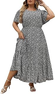 Plus Size Maxi Dresses for Curvy Women Summer Casual Boho Ditsy Floral P...