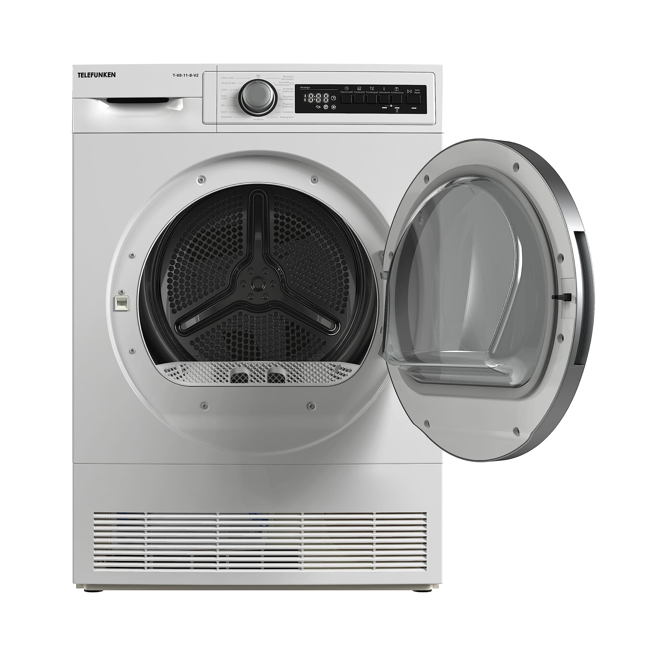 Telefunken T-K8-11-B-V2 Trockner, 8kg Kondenstrockner mit 15 Programmen, Knitterschutz & Trommelreversierung, weiß