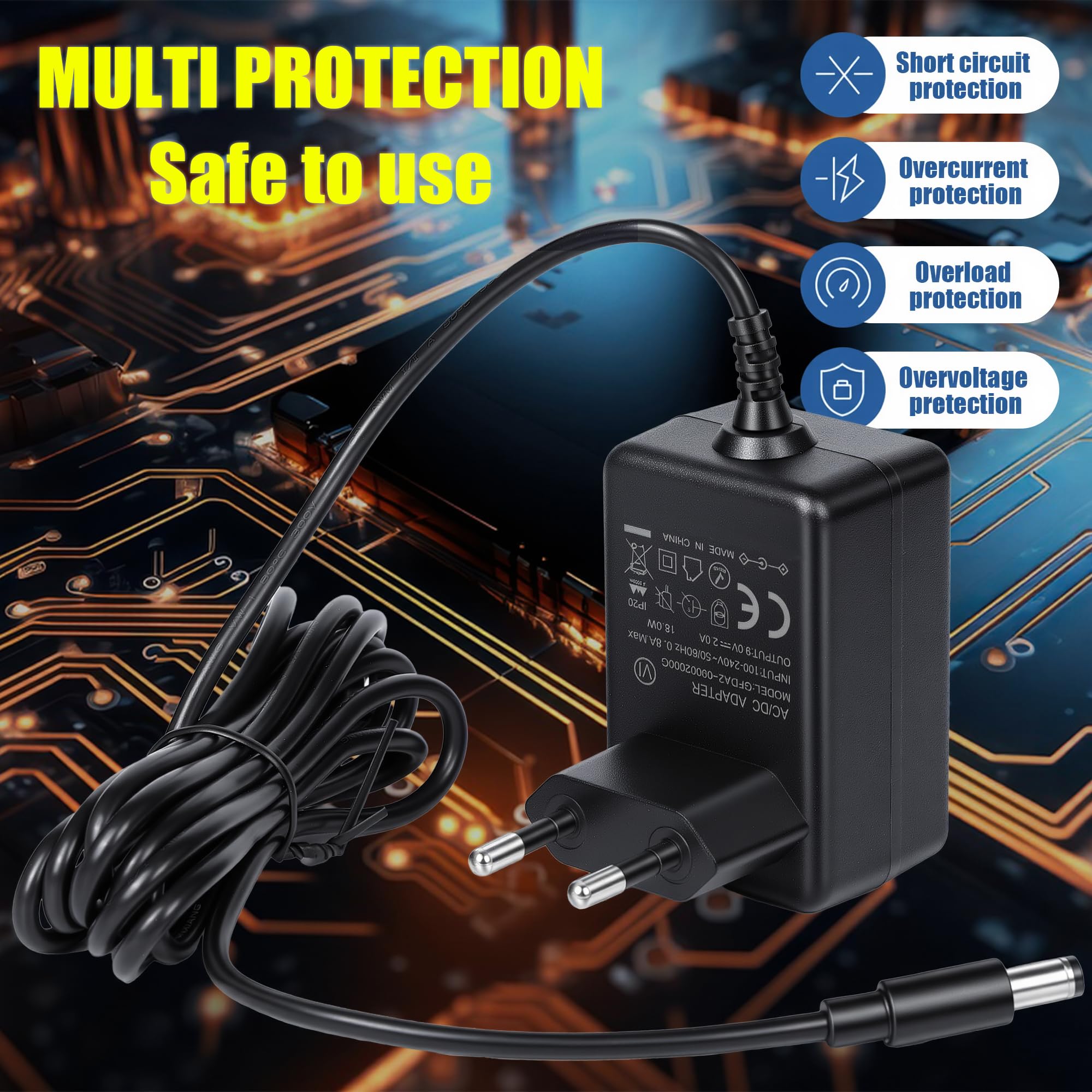 9 V 2 A 18 W Adattatore di alimentazione, caricatore compatibile con Roland Micro Cube RX PSB-1U TD-3 ACR-230 PSB-1U PSB1U E-36 Amplificatore amplificatore Chitarra Presa AC DC Trasformatore