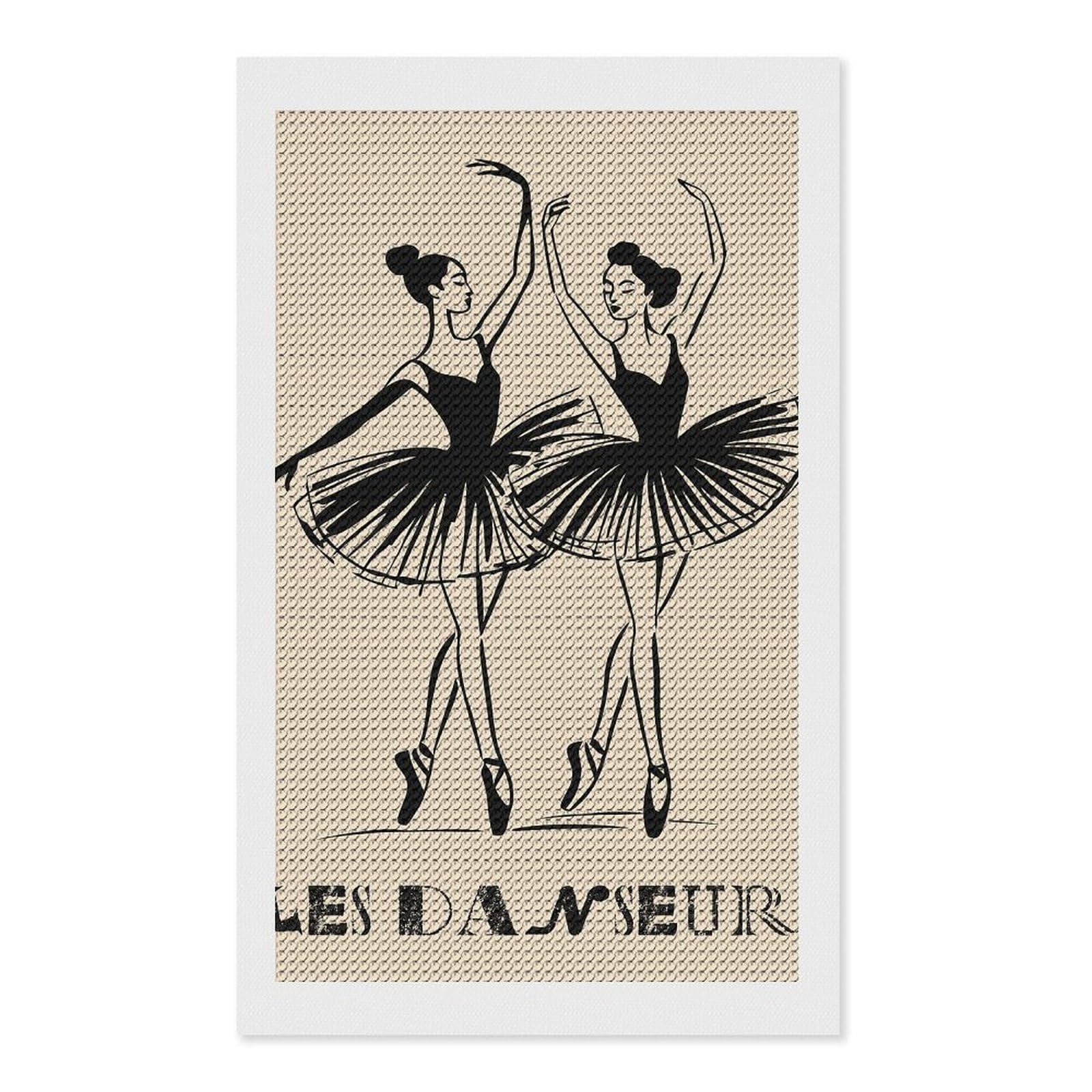 Junmoney Les Danseurs Two Ballerinas in Black Diamond Painting Kit 12"x20", Festive Craft Gift, Bedroom Decor, Full Kit Included, Creative Gift Idea