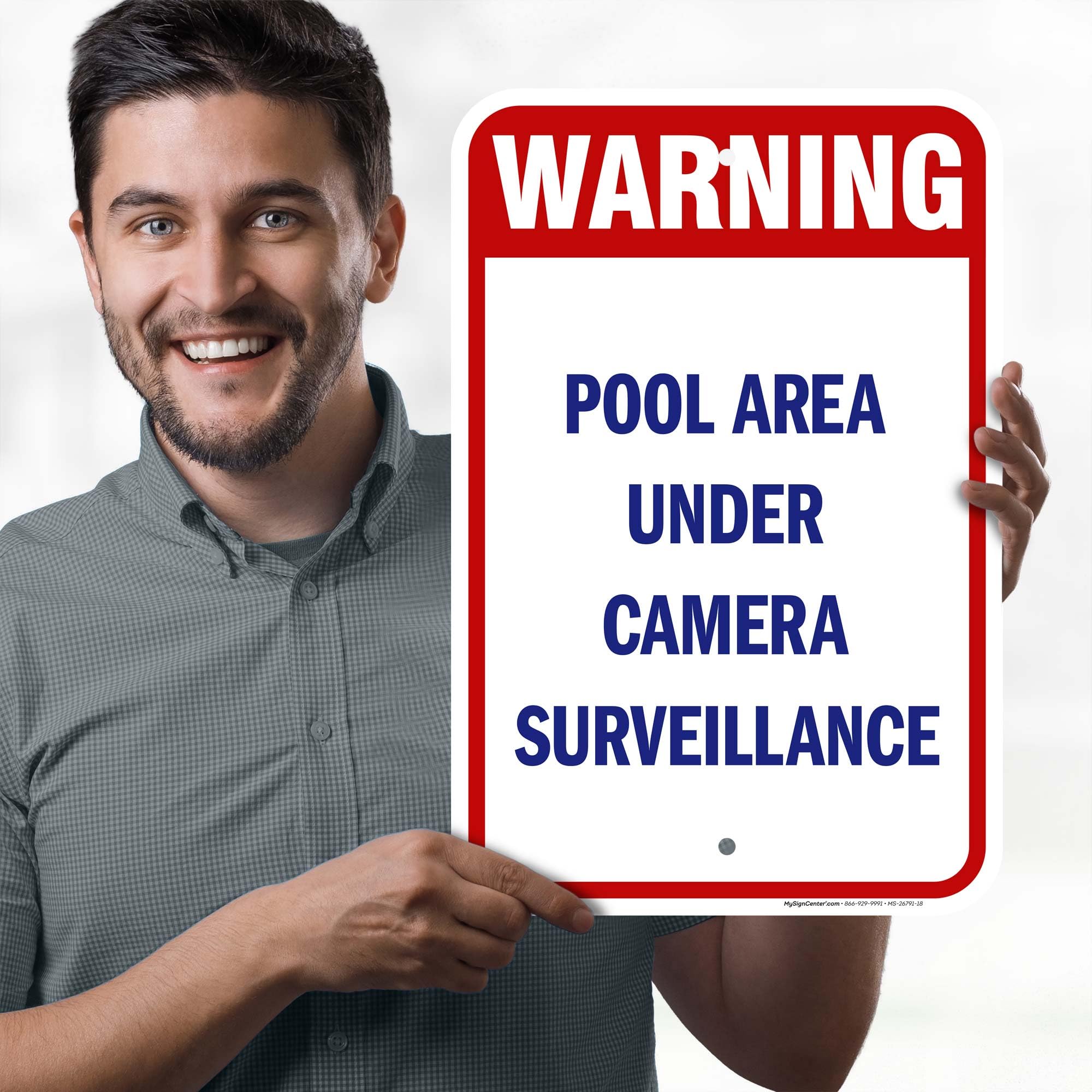 Warning Pool Area Under Camera Surveillance Sign, 12x18 Inches, Rust Free .063 Aluminum, Fade Resistant, Made in USA by My Sign Center