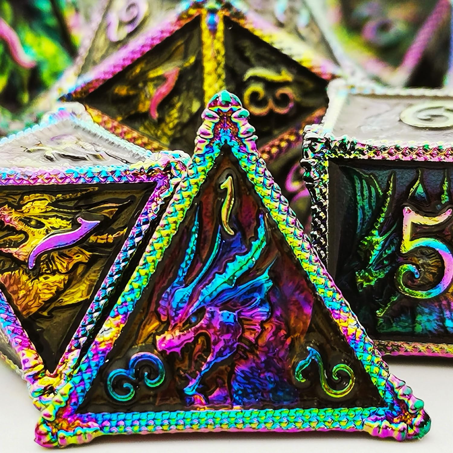 HAOMEJA Hollow Dragon Dice DND Metal Dice Set 7 Role Playing Dice D&D Dungeons and Dragons Dice (Silver)