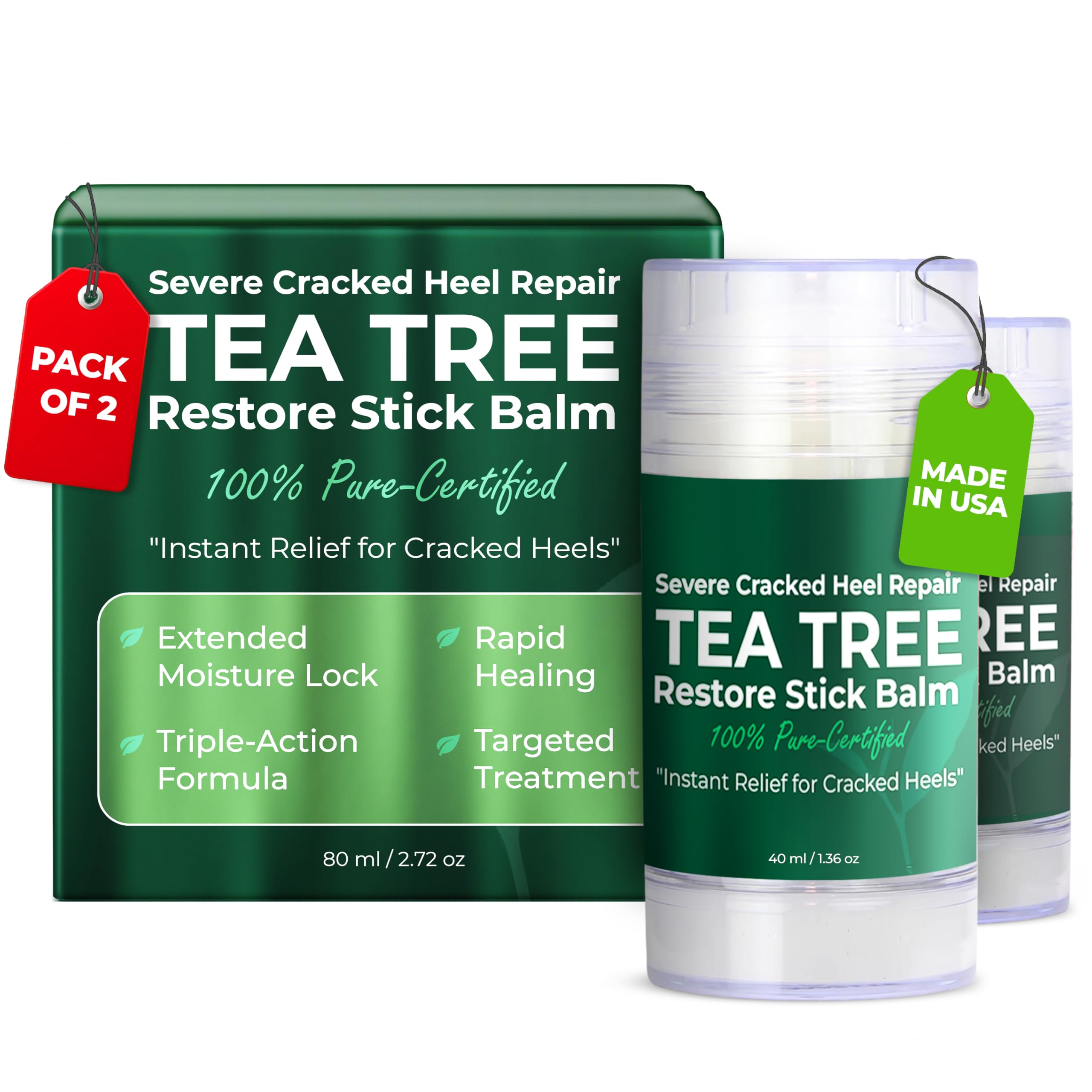 Terramed Just Think Comfort Foot Balm for Dry Cracked Feet | Foot Balm Stick for Dry Cracked Feet Tough Skin on The Heels and Intensely Moisturizing | No Mess Applicator | 2 Pack Stick