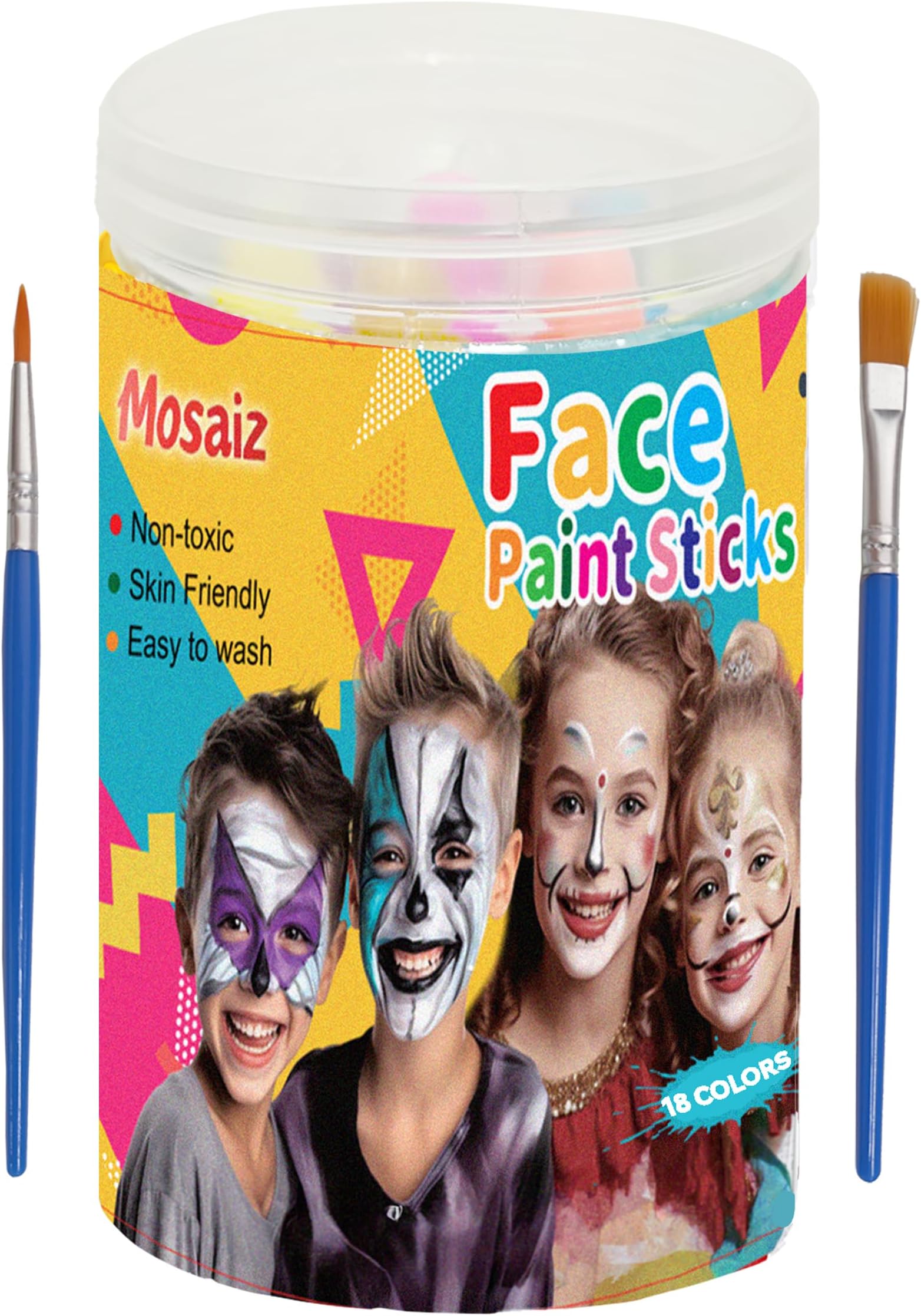 Face Paint Kits for Kids, 18 Colors Water Based Face Paint Kit, Twistable and Washable Paint Sticks for Festival, Birthday, Purim, Halloween, Cosplay Makeup and Body Paints for Adults