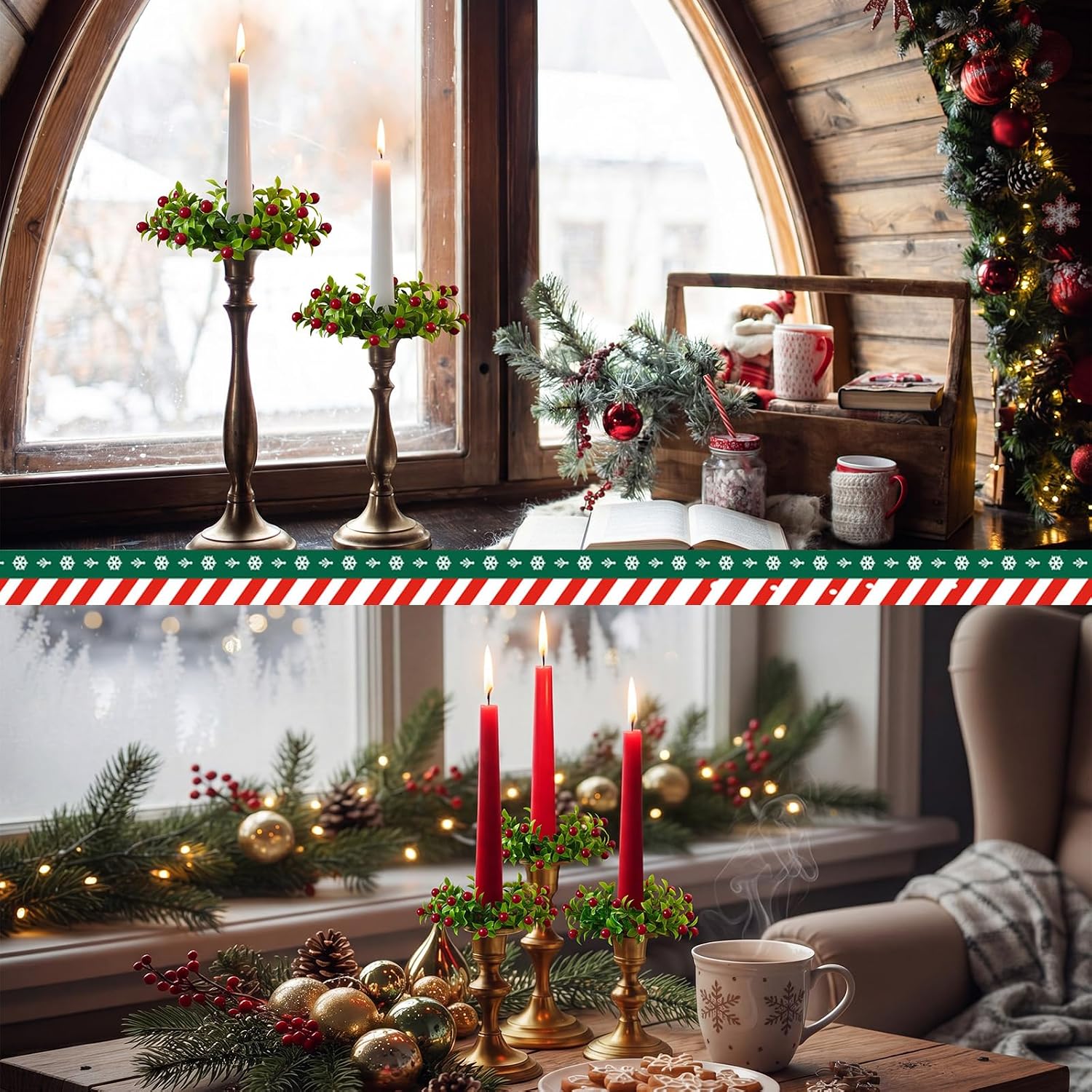 Daifunli 2 Pcs Christmas Candle Rings Boxwood Berry Candle Ring 1.25 Inch Artificial Berry Tea Light Ring Farmhouse Wreath Candles Holder for Christmas Winter Rustic Table Centerpiece Decor image 4