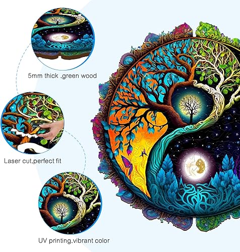 Miniatura 3 de Rompecabezas de madera Yinyang para adultos, 100 piezas, árbol de la vida, rompecabezas de madera con forma de animal único, decoración ecológica